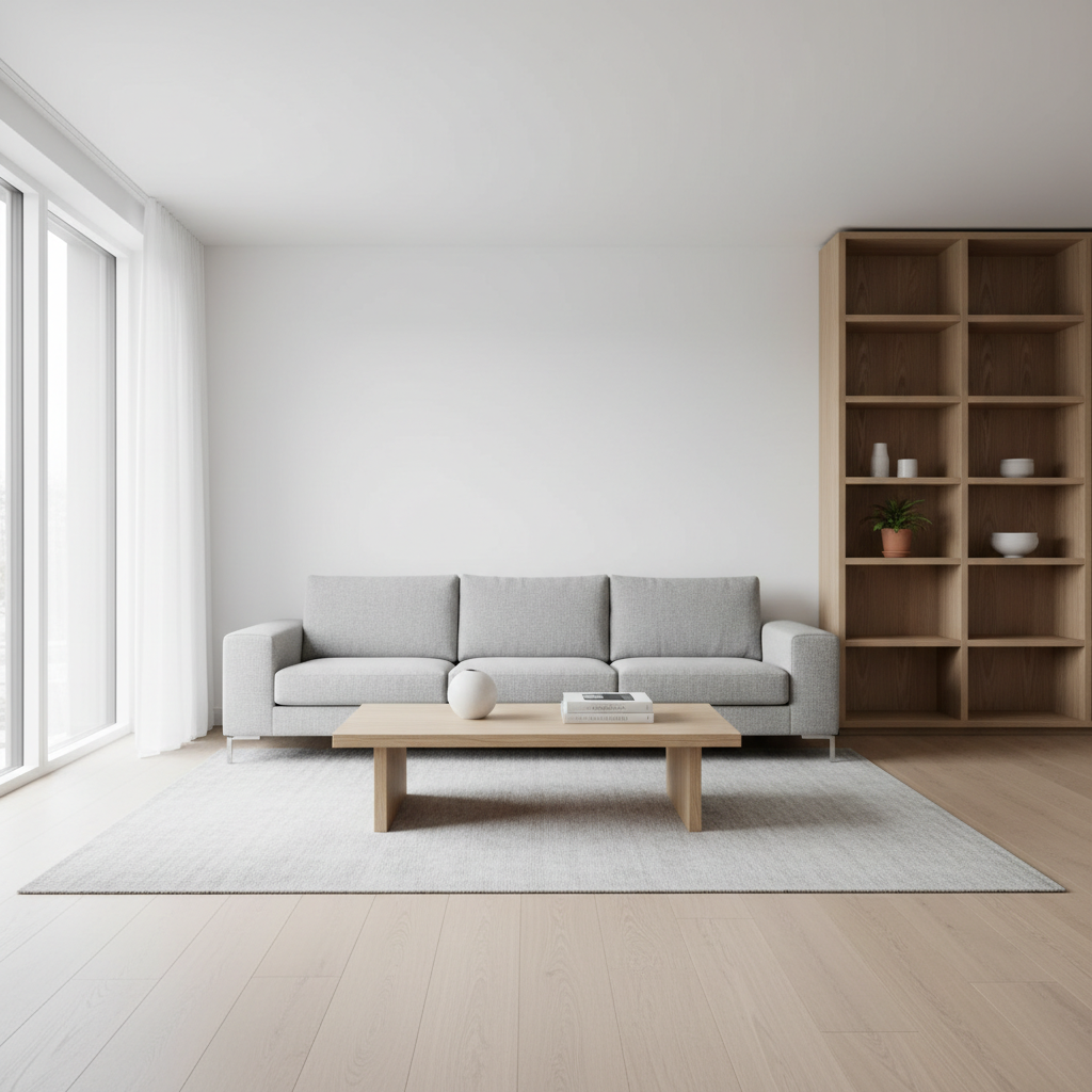 北欧风客厅，白灰木色调