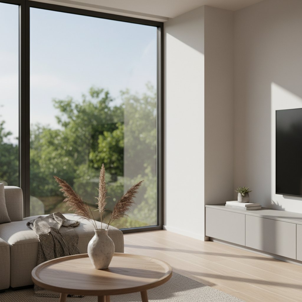 自然光影与纯粹之美:现代极简客厅,营造宁静舒适的都市绿洲 - 3