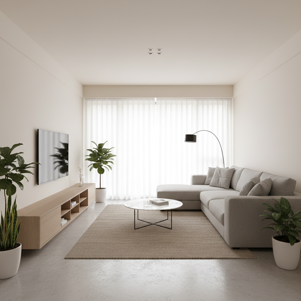 都市雅致：现代简约客厅，营造温馨宁静的治愈空间