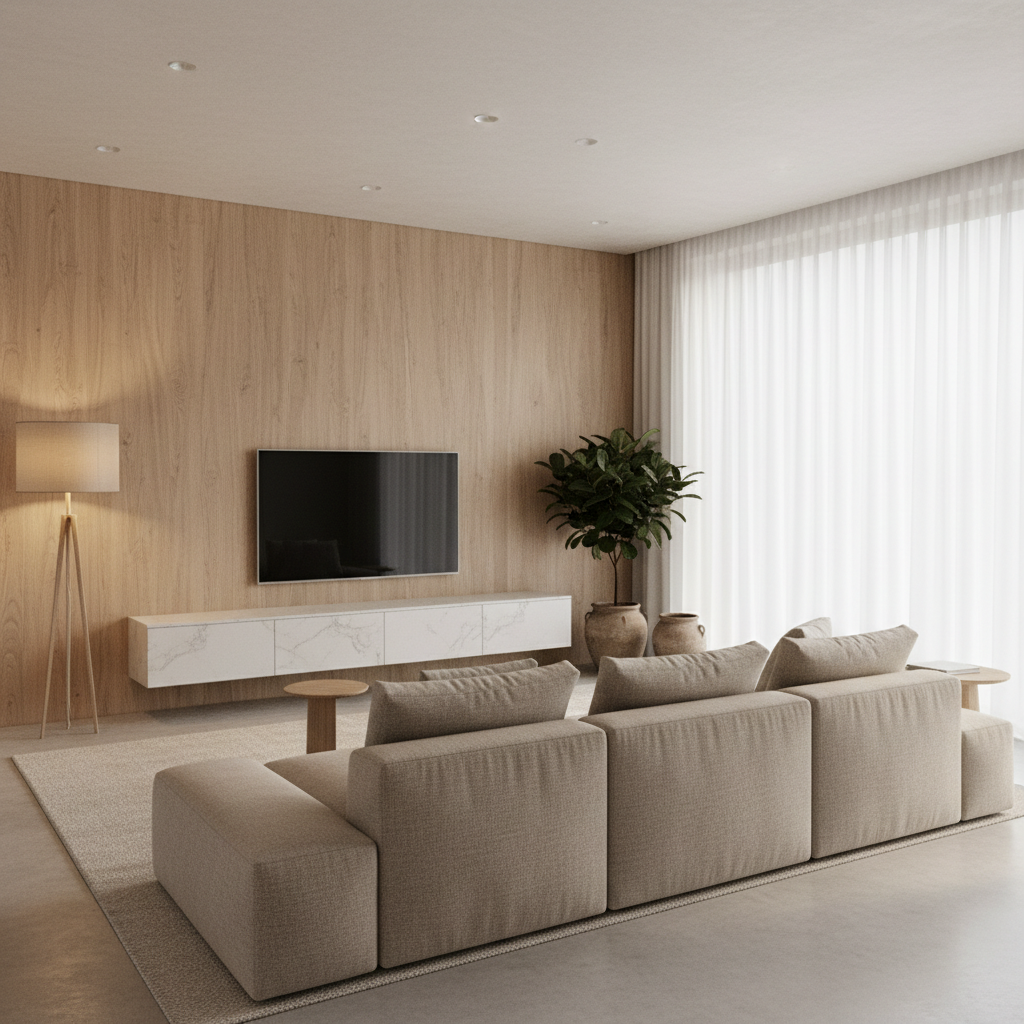 现代简约客厅：原木暖意与纯白极简的诗意栖居 - 2