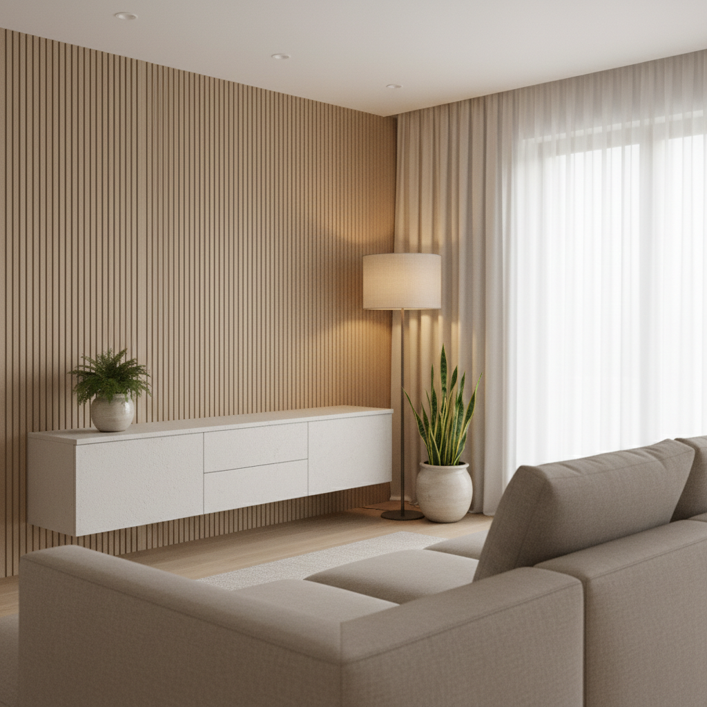 现代简约客厅：原木暖意与纯白极简的诗意栖居 - 3