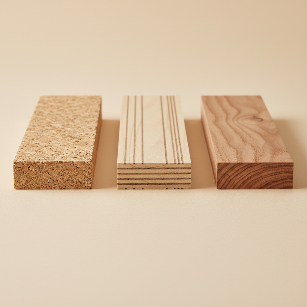 颗粒板、多层板、实木板材对比