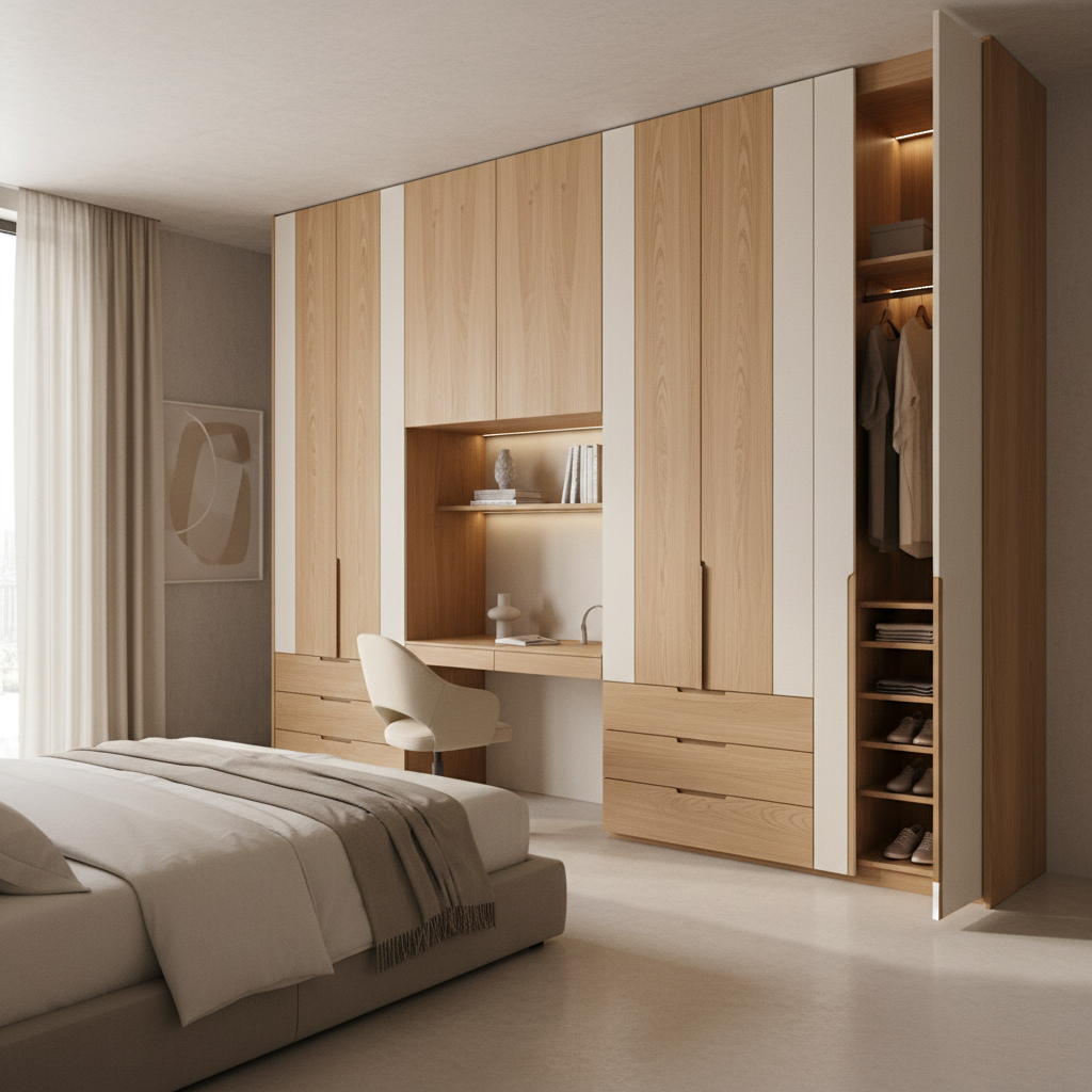 定制衣柜与卧室空间融合效果