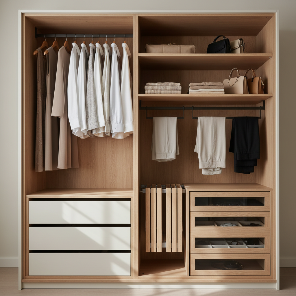 多功能衣柜内部高效分区展示