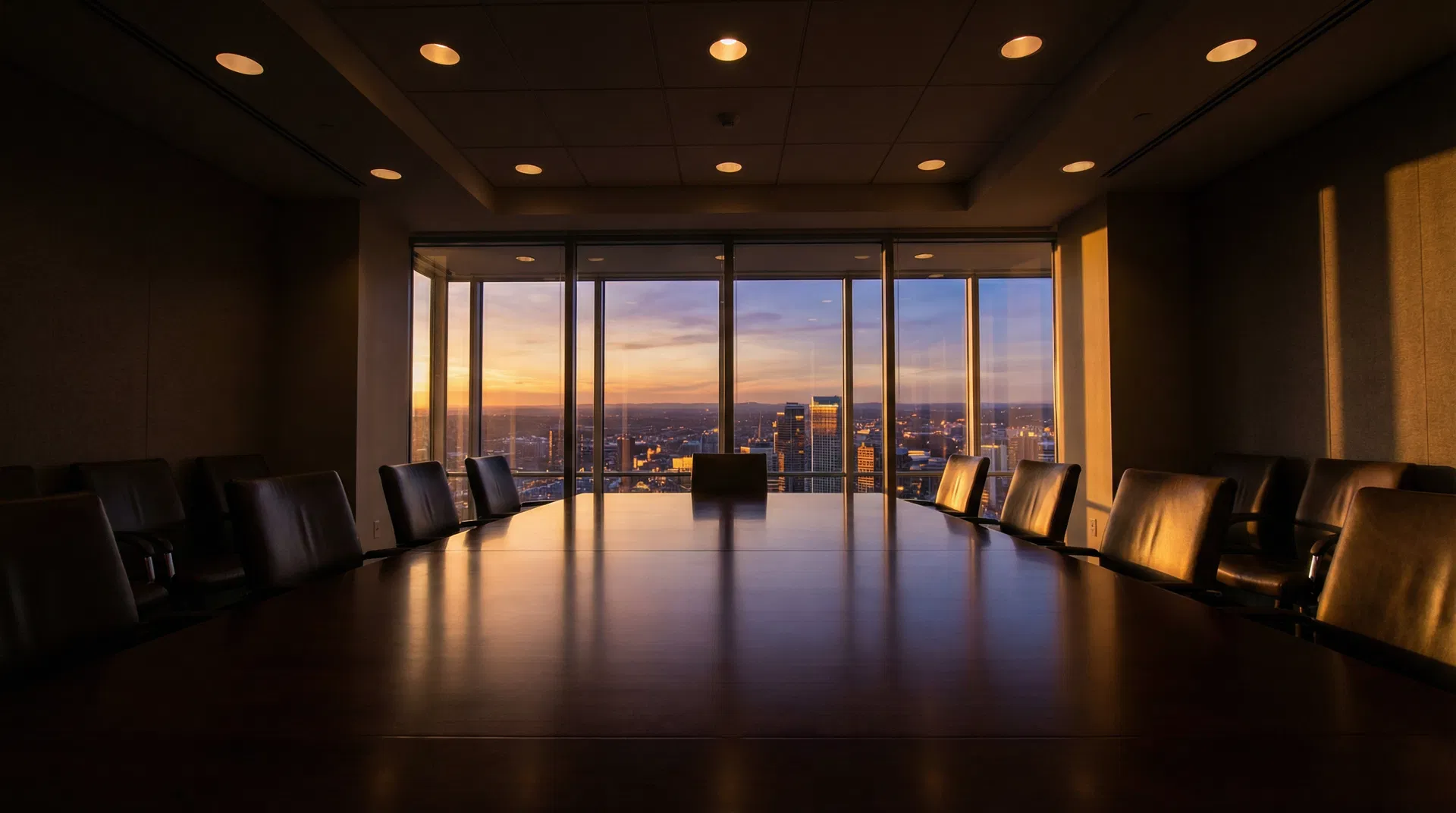 博达惠恩企业决策顾问 - 现代会议室与城市天际线
