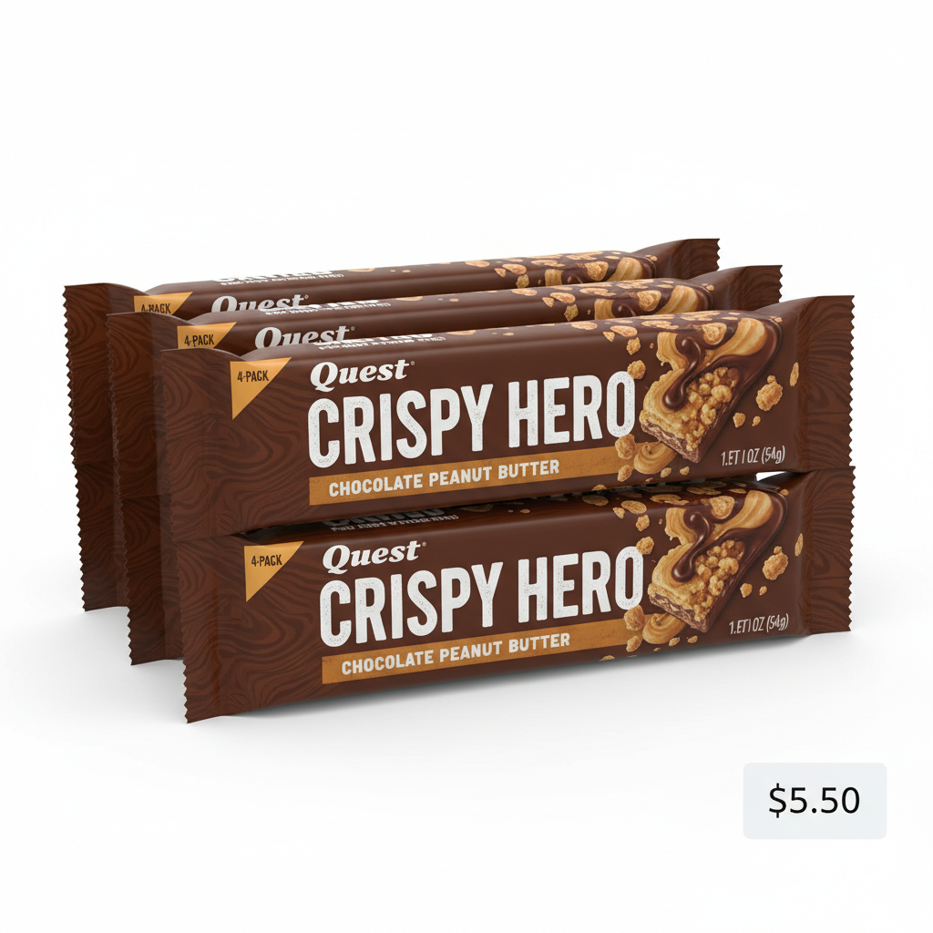 4-Pack 1.9-Oz Quest Crispy Hero Protein Bar (Chocolate Peanut Butter) $5.50
