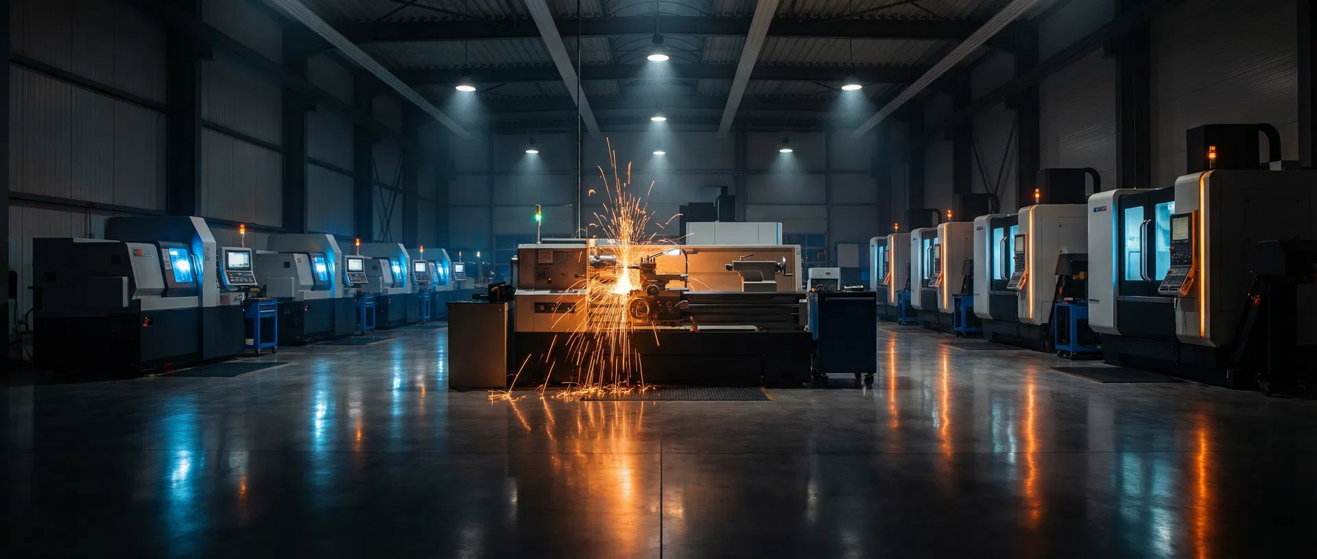 CNC machining factory floor with advanced equipment