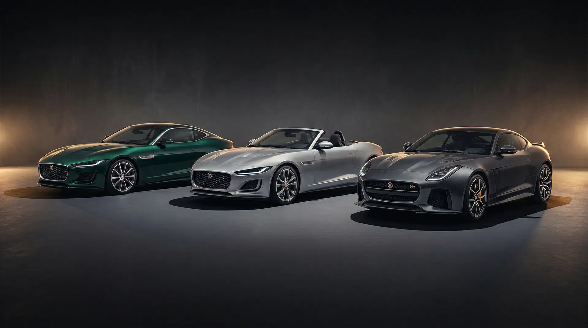 Three Jaguar F-Type variants in studio