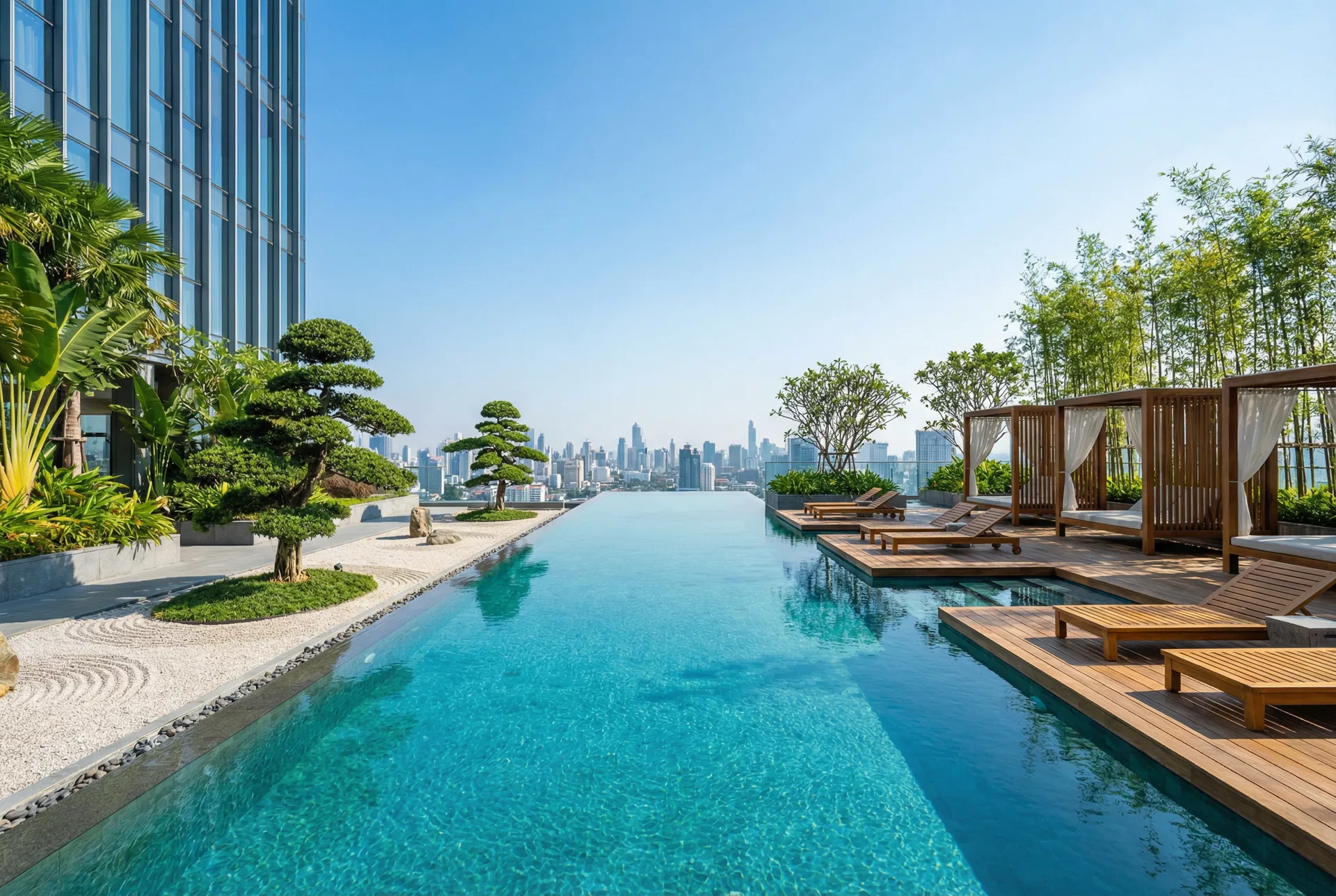 M Grand Minori rooftop infinity pool with zen garden