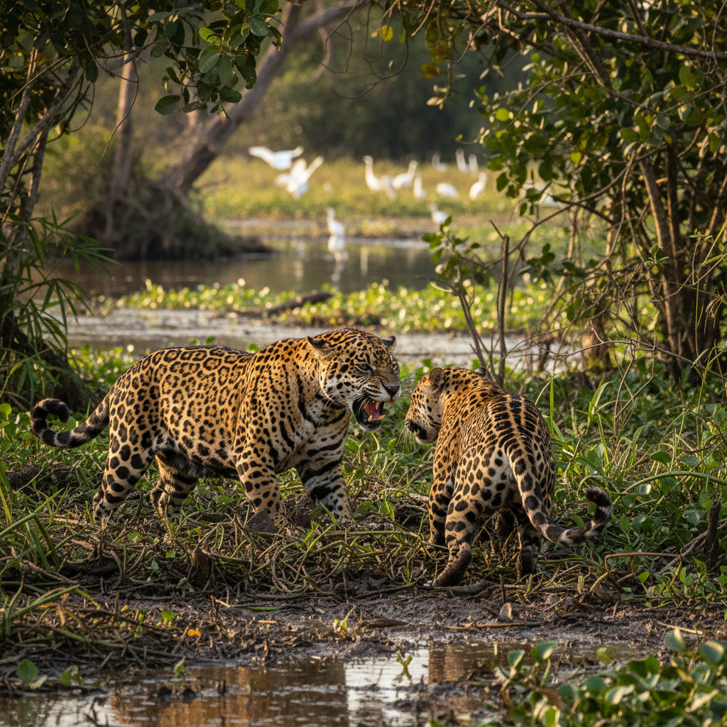 Onça-pintada em momento de confronto no Pantanal de MS