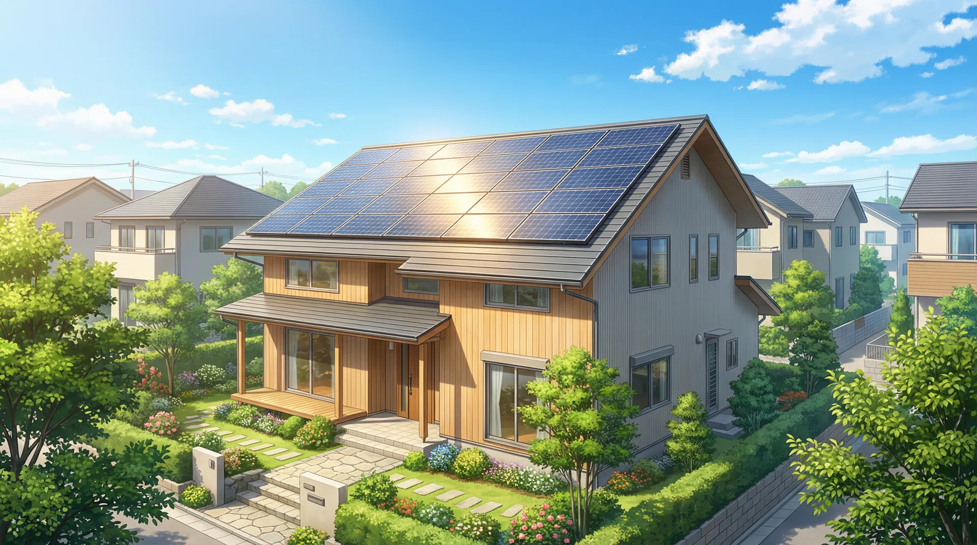 太陽光パネルが設置された住宅