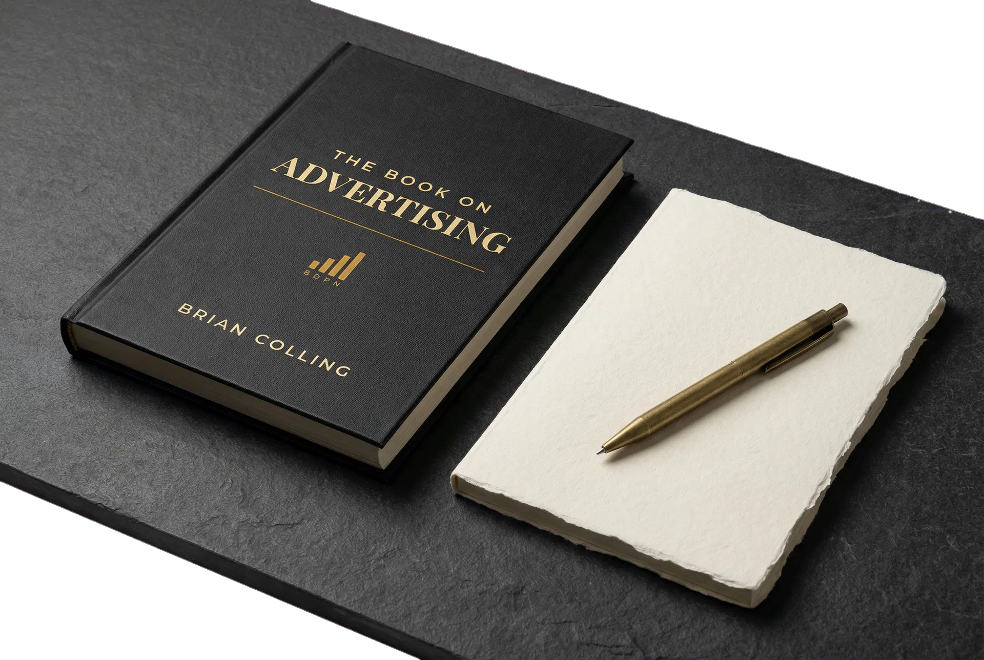 A refined editorial still life featuring The Book on Advertising