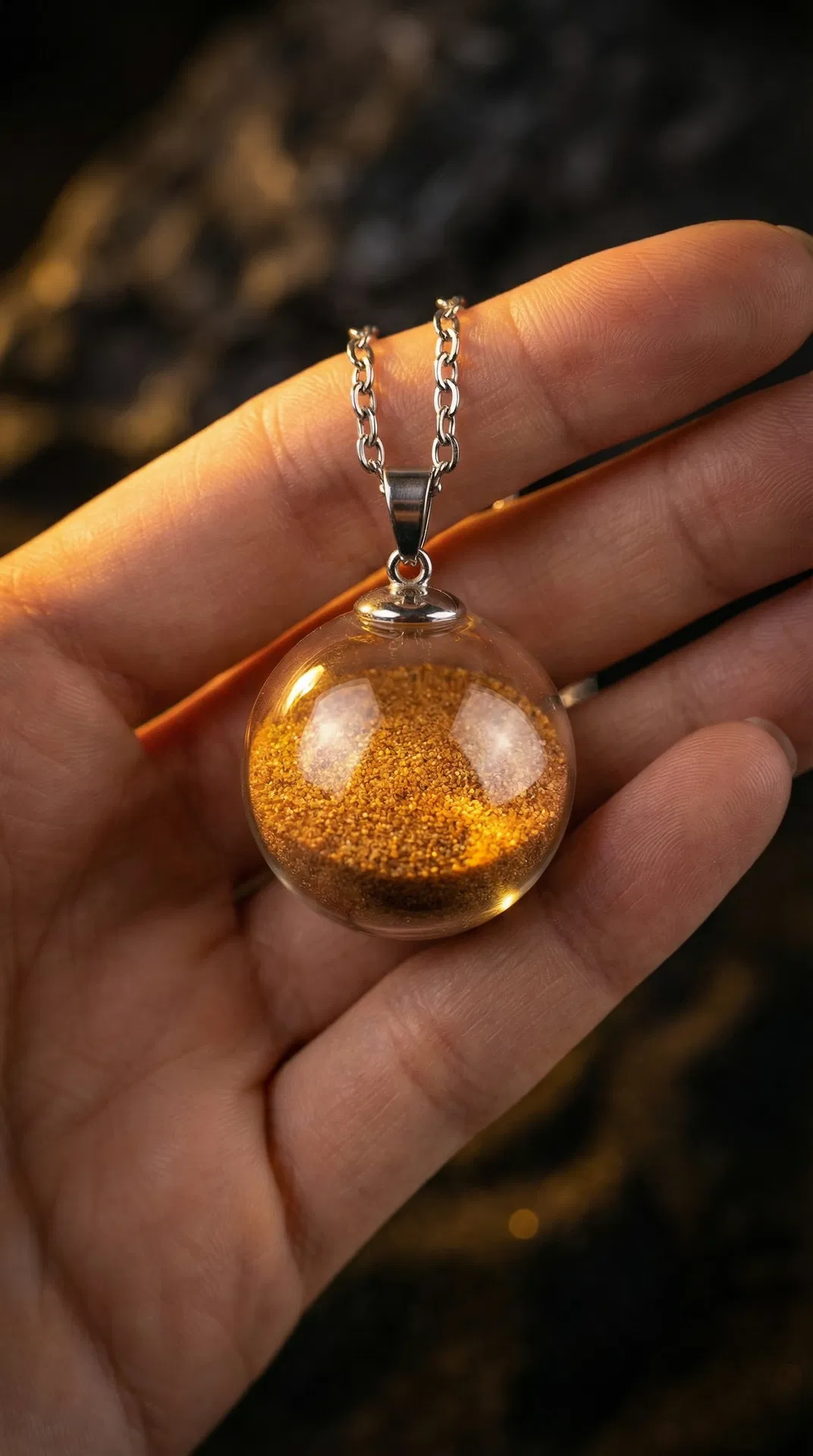Namib Desert sand pendant held in hand