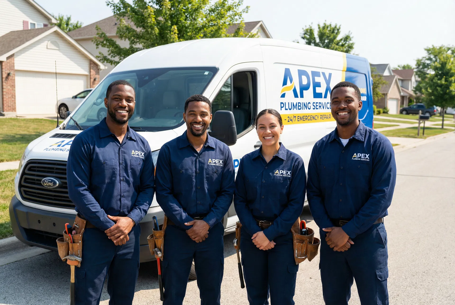 The Kroope's Plumbing Solutions team in front of a service van