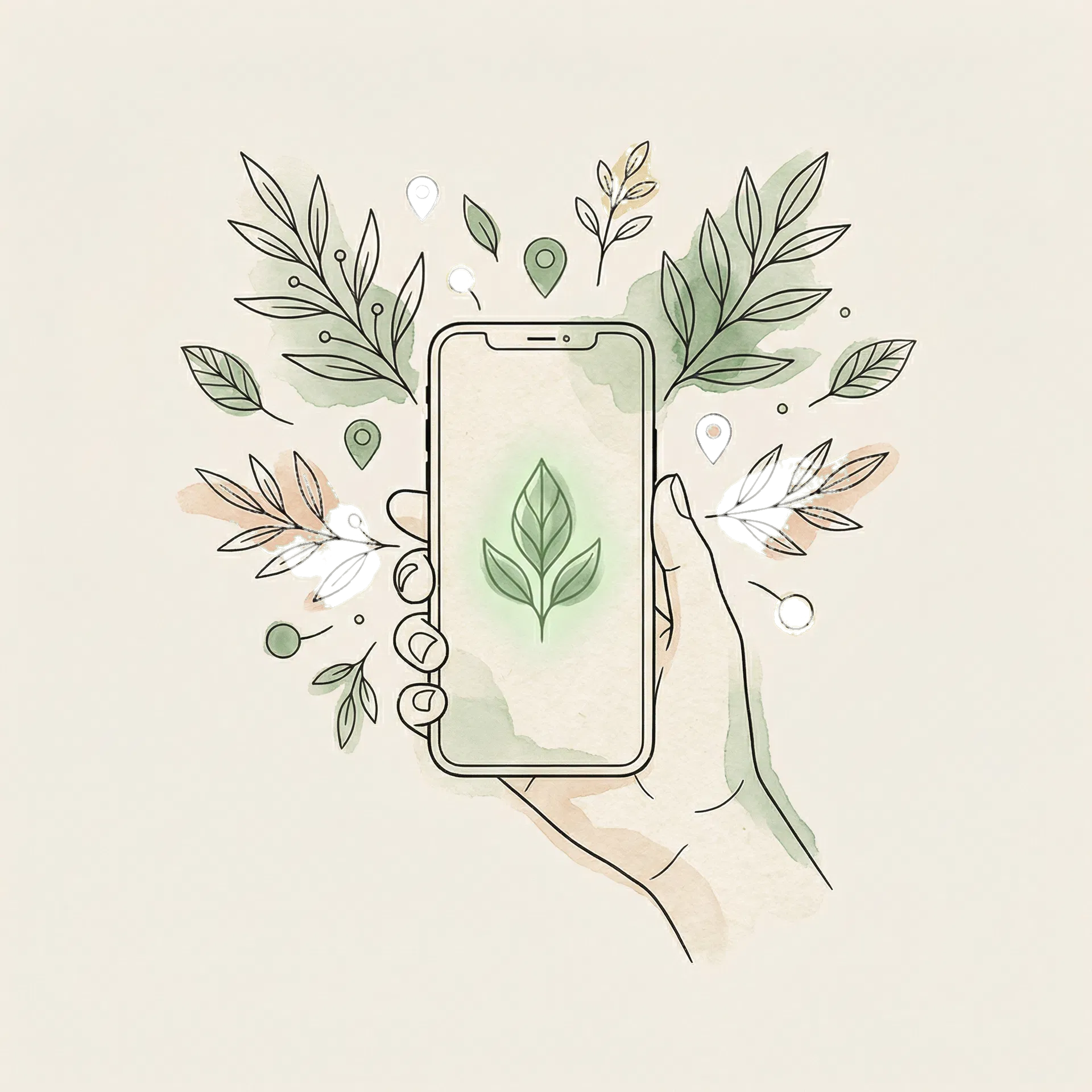 Smartphone with botanical pruning illustration