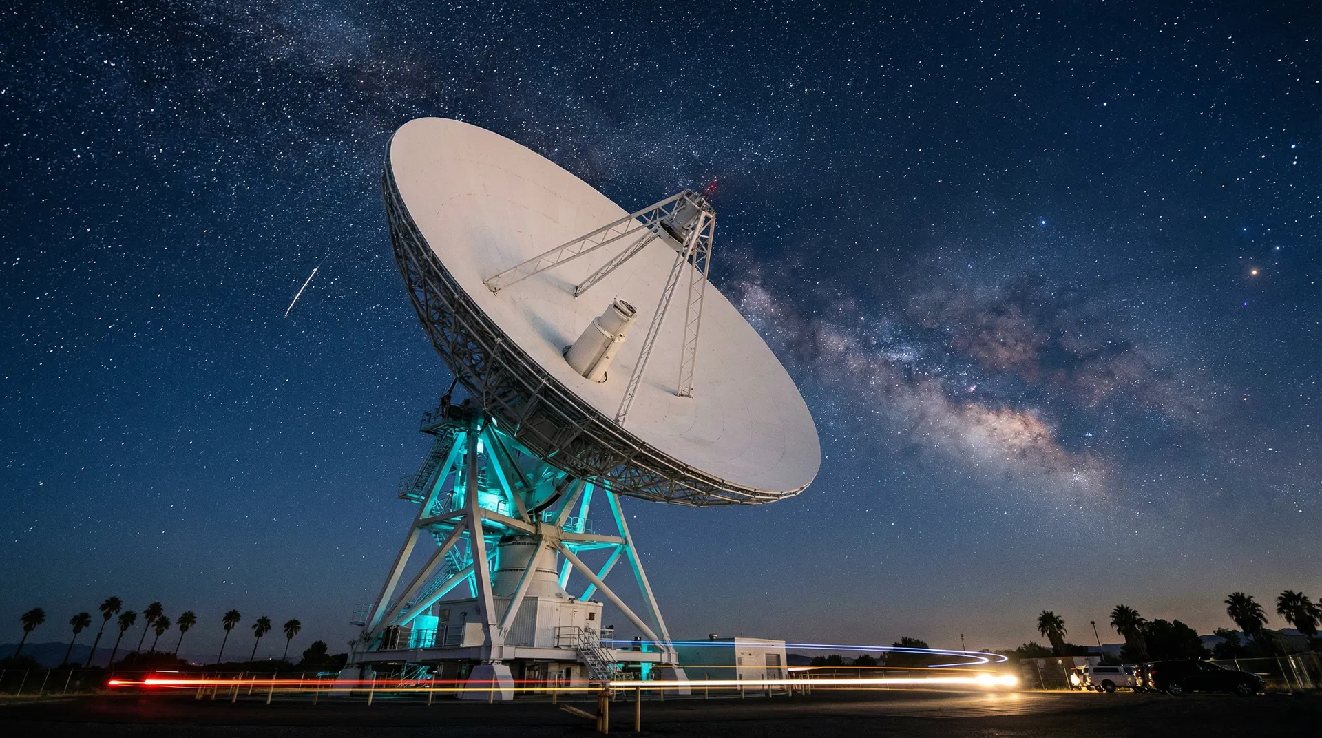Ground station antenna at twilight