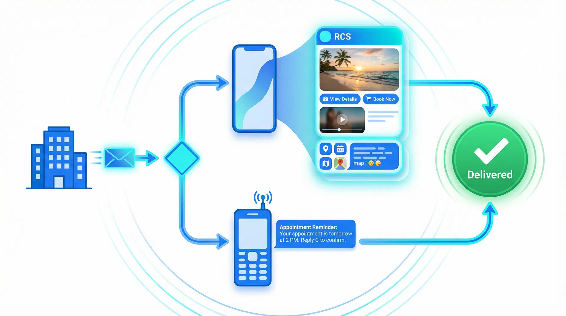 Fluxo inteligente de fallback RCS para SMS Premium
