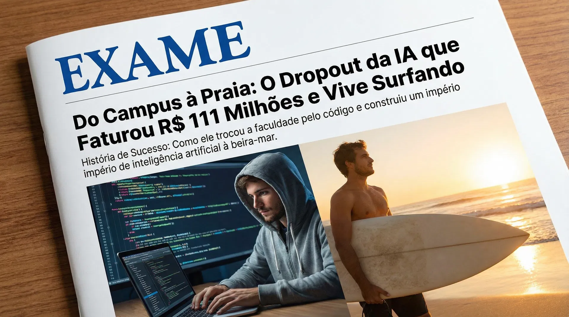 Ele largou quatro faculdades. Aos 41 anos, fatura R$ 111 milhões com IA, mora na praia&nbsp;e&nbsp;ama&nbsp;surfar