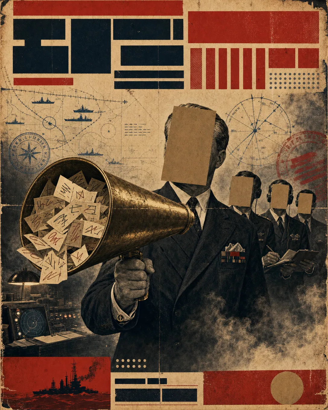 Fictional retro Last Z case-file poster with redacted commander holding a megaphone full of paper words