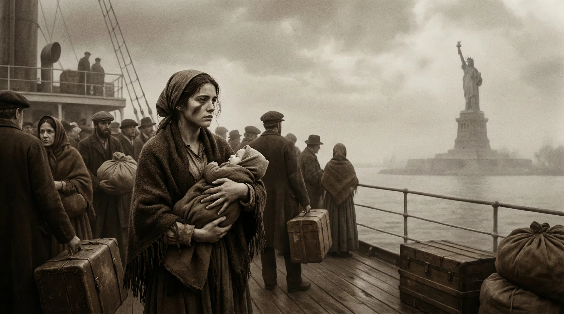 Italian immigrants arriving at Ellis Island