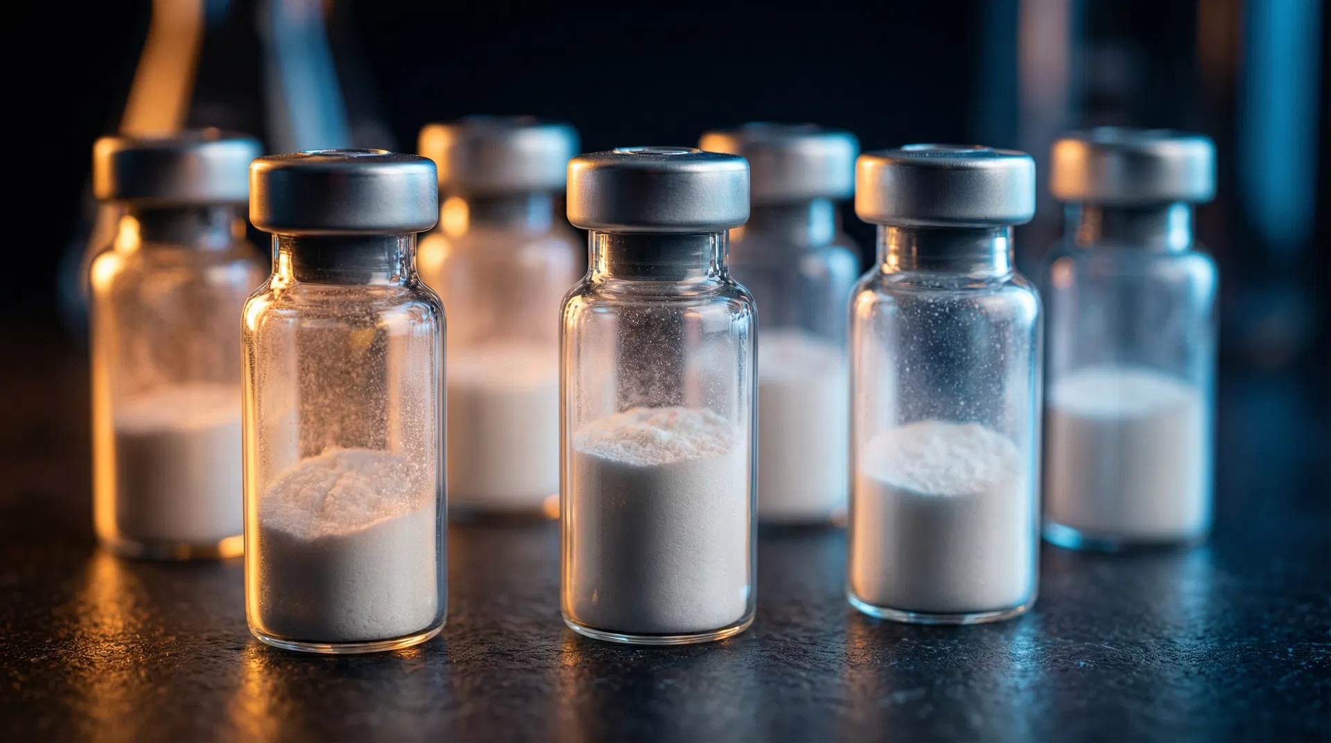Research vials with lyophilized peptide compounds