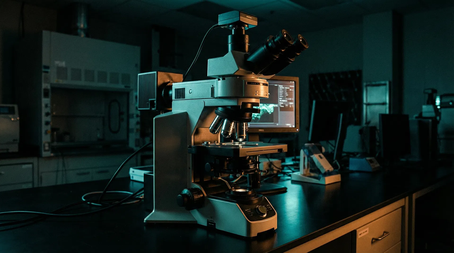 Advanced research microscope in laboratory
