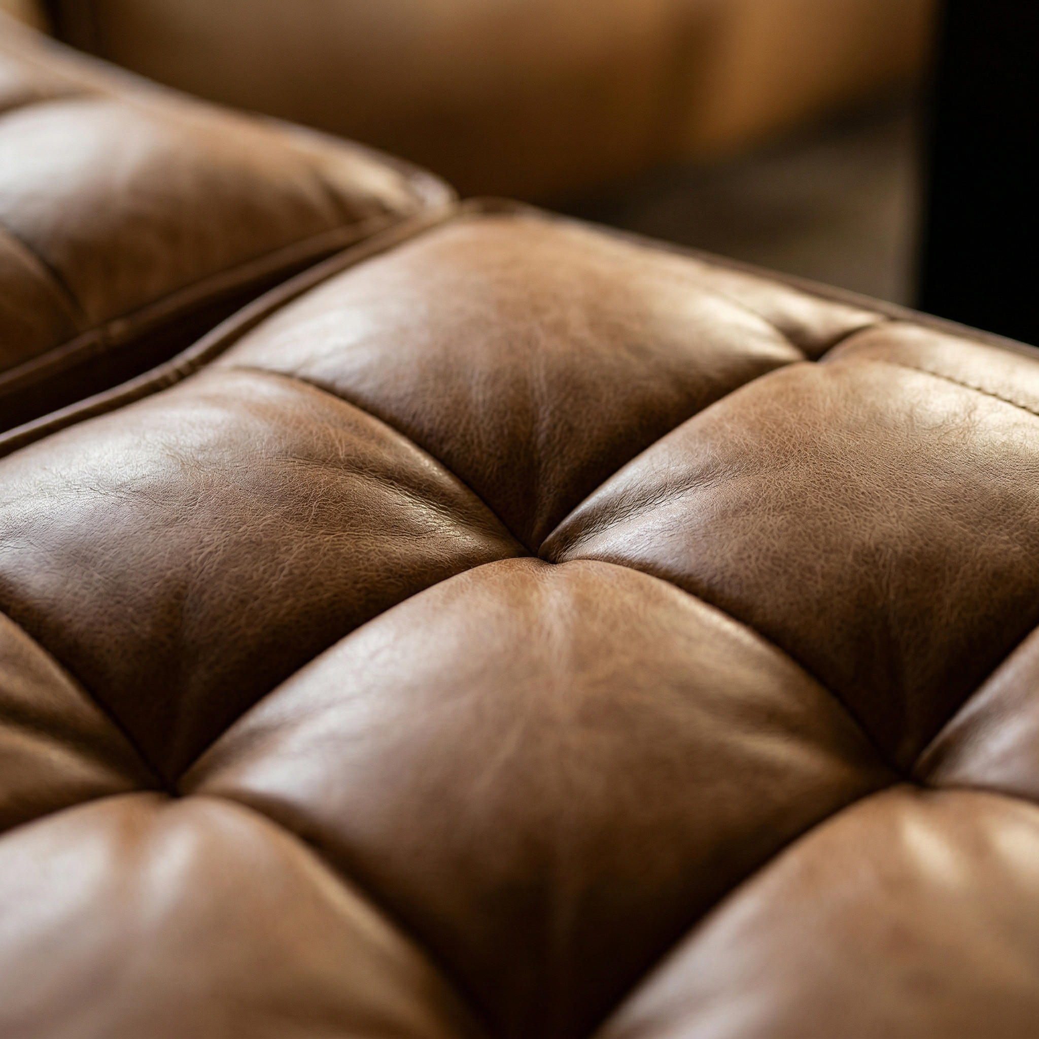 The Waffle Leather Sofa close-up showing material texture and craftsmanship