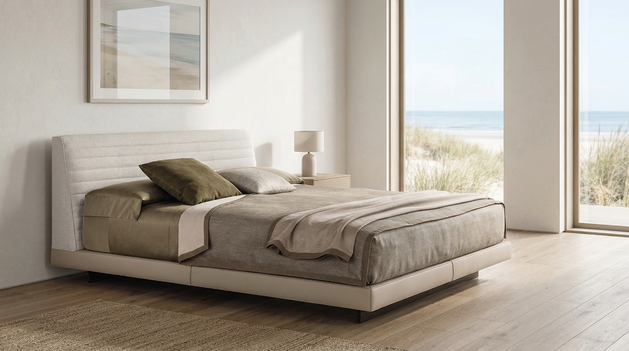 Atlas Leather Bed - lifestyle view by FOBOO