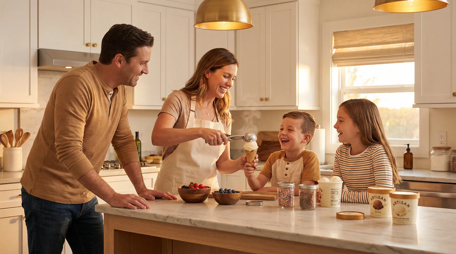 Family enjoying FrostJoy ice cream scoop