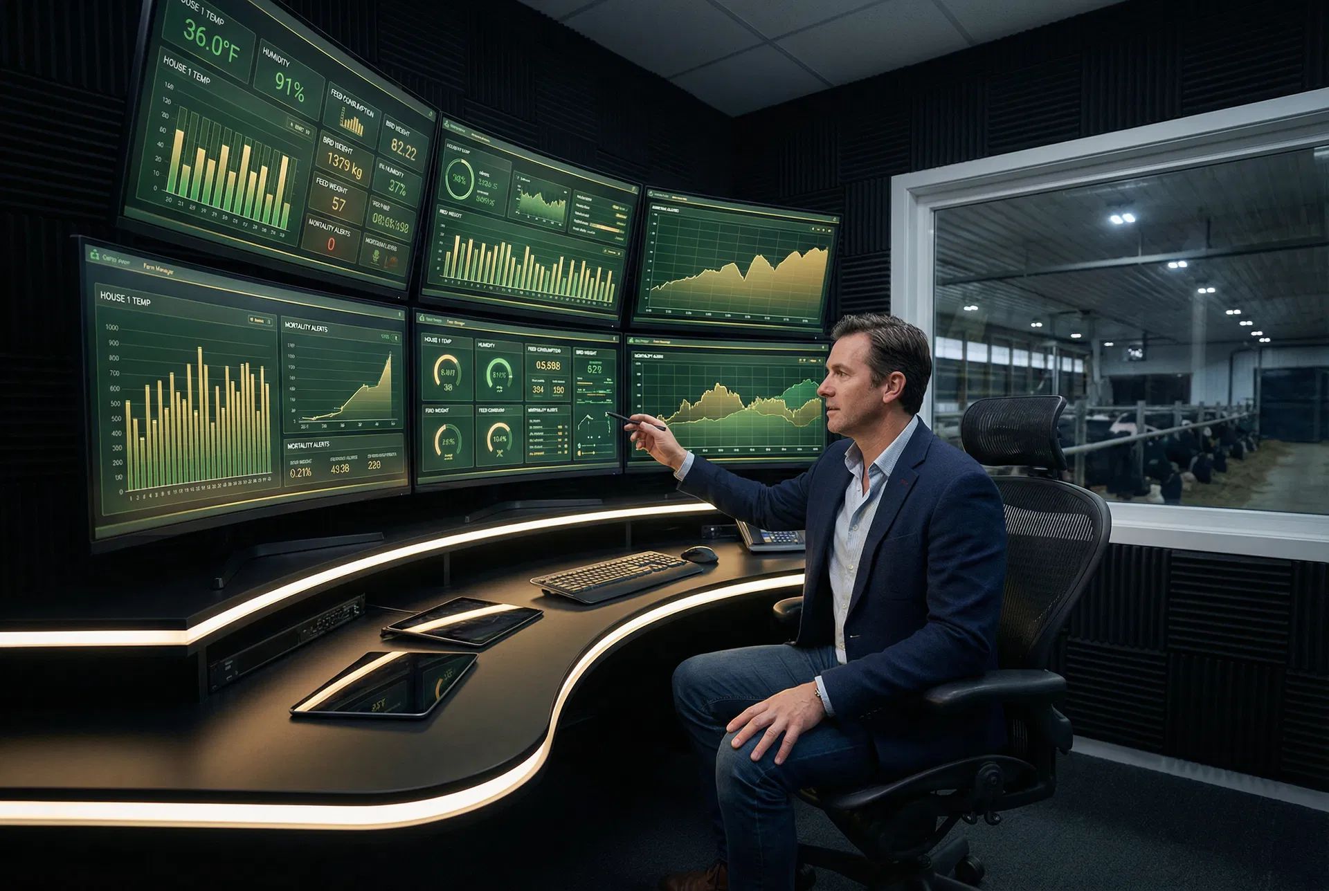 Digital poultry farm control room