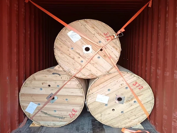 Cable drums secured in container for export