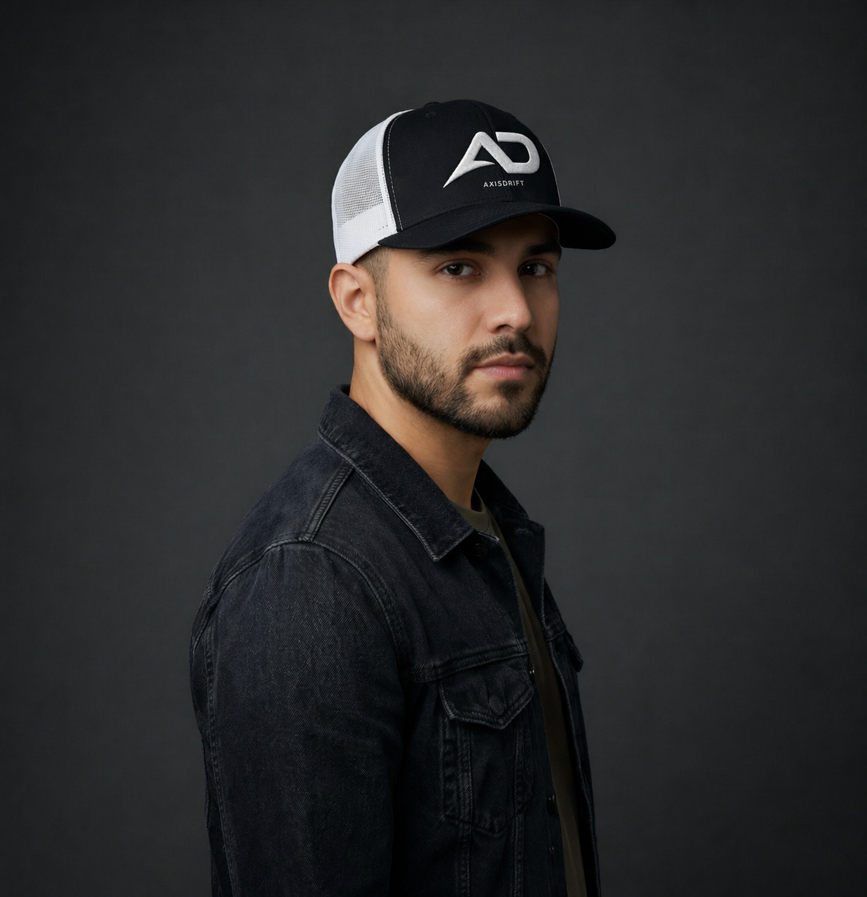 AD Trucker Hat Black White Front