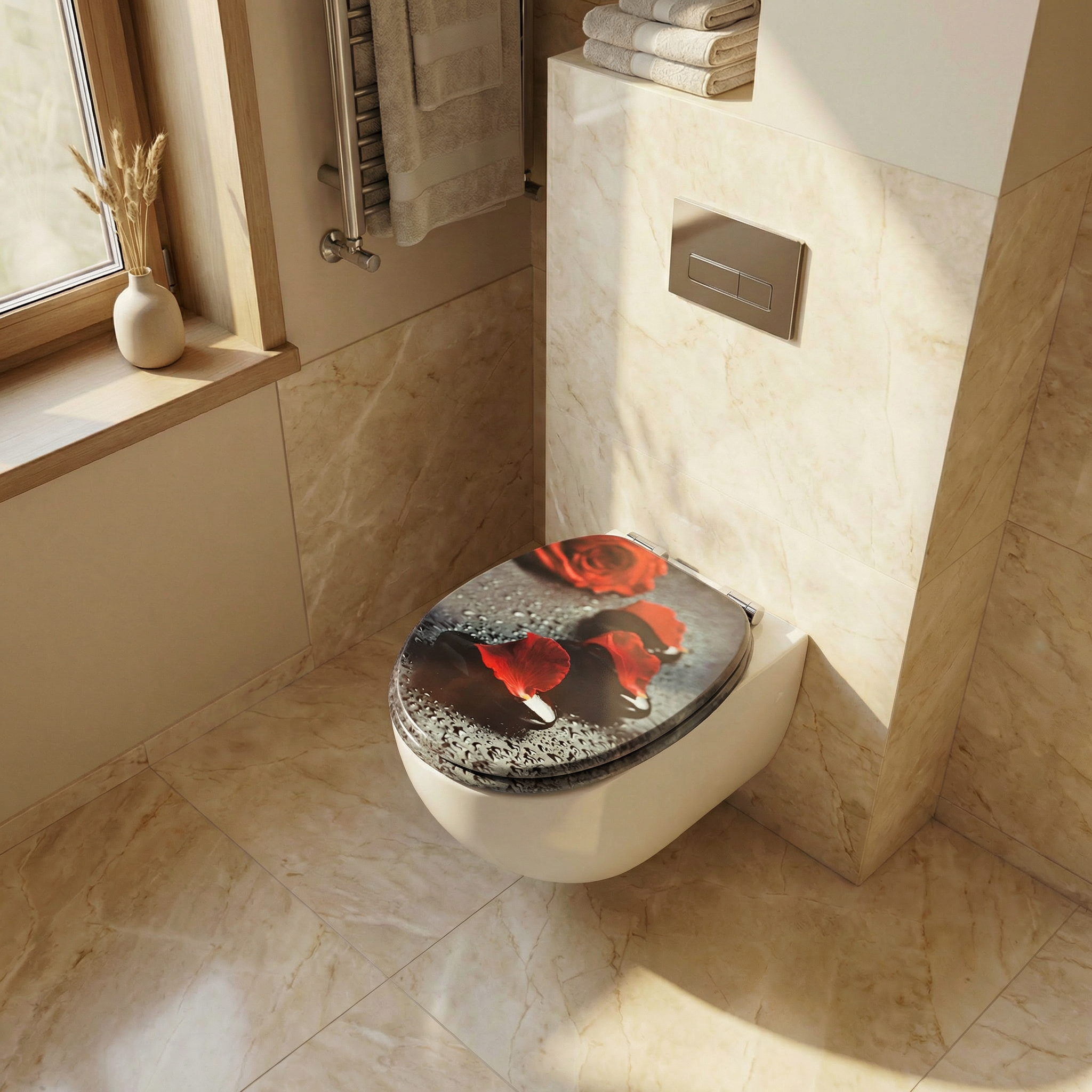 Detailansicht von Edelstahl-Scharnieren an einem WC-Sitz