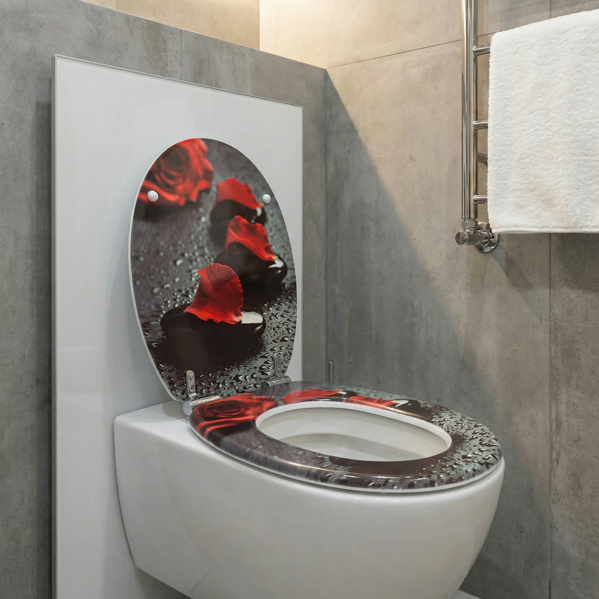 Nahaufnahme eines WC-Sitzes mit Absenkautomatik