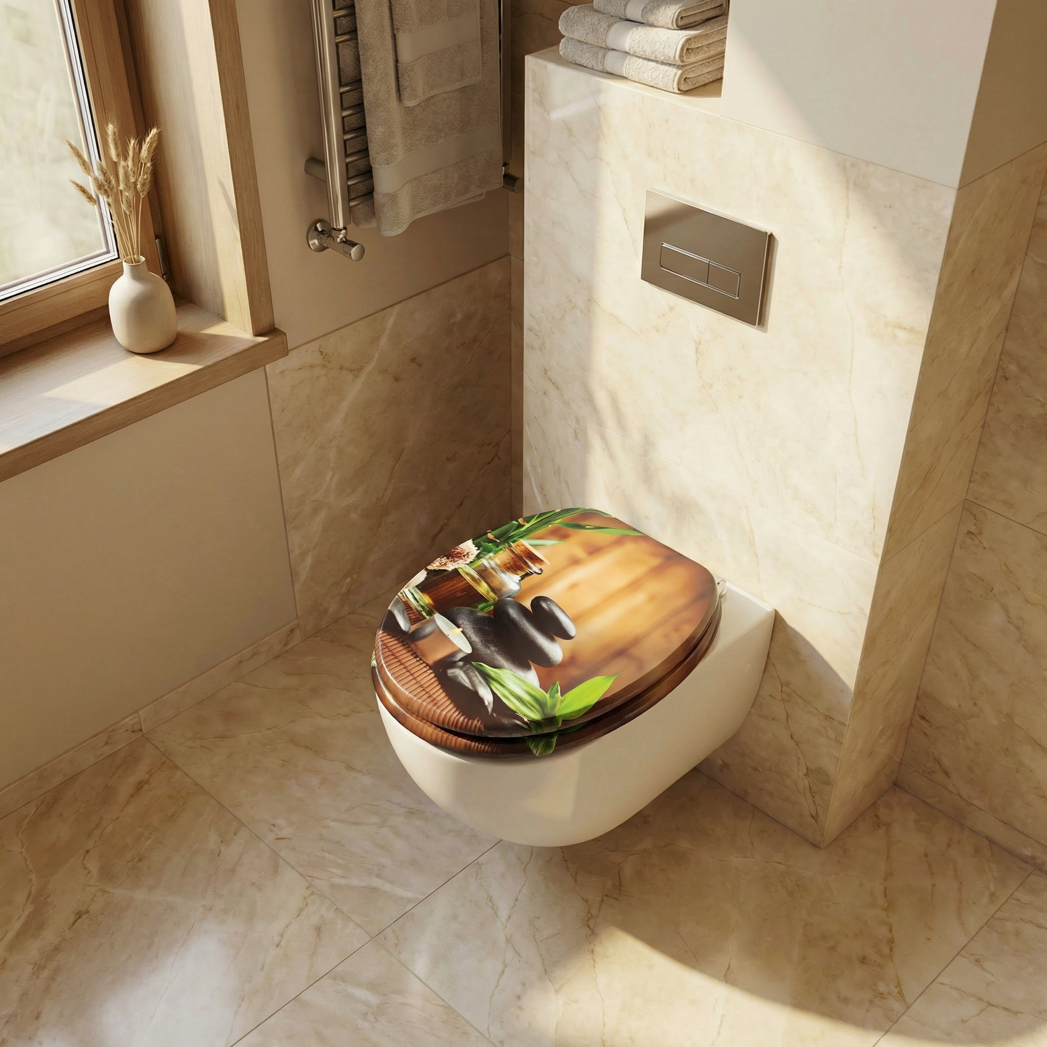 Verschiedene Reinigungs-Gadgets für das Badezimmer auf einem Tisch