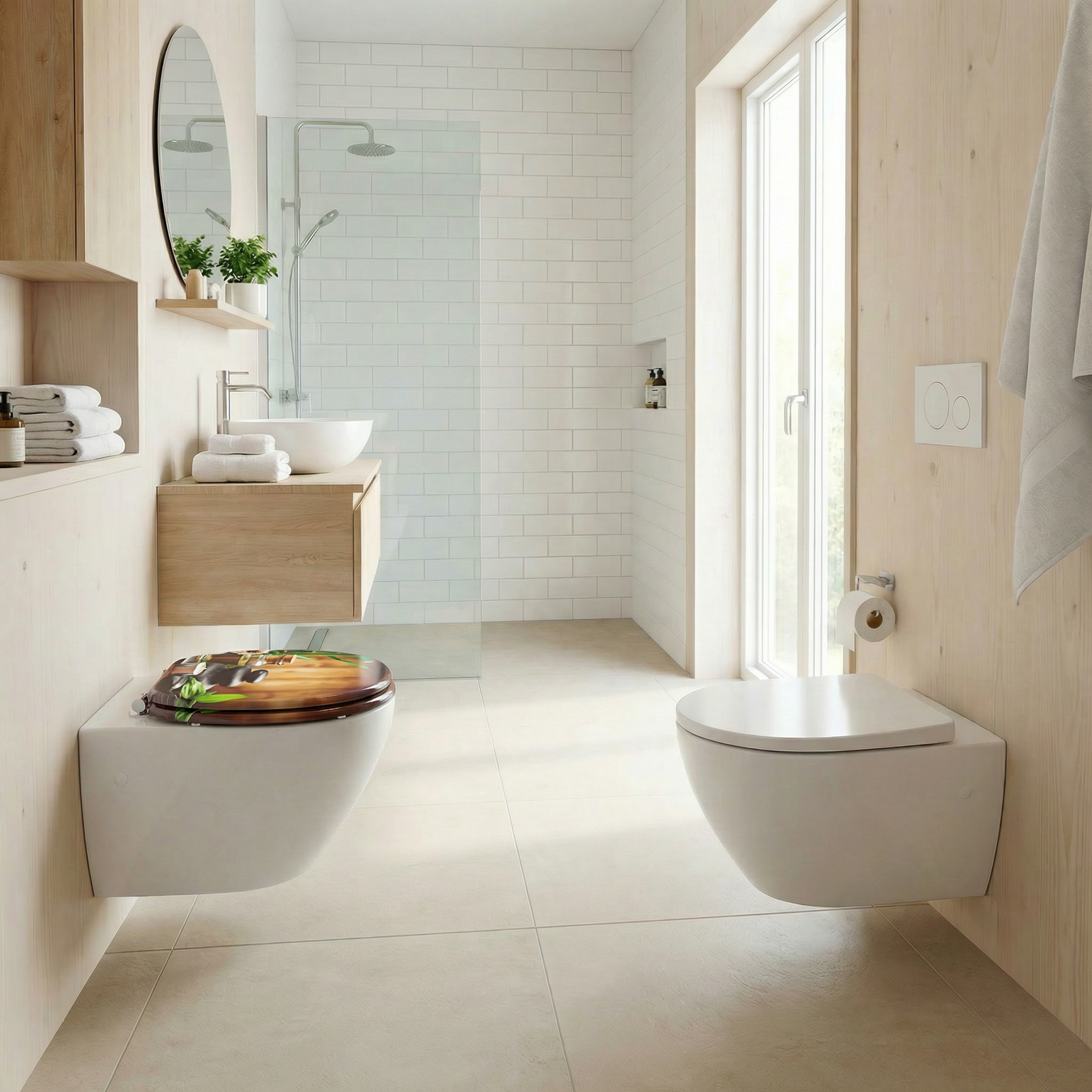 Modernes Badezimmer mit Geberit Smyle Square WC und passendem WC-Sitz