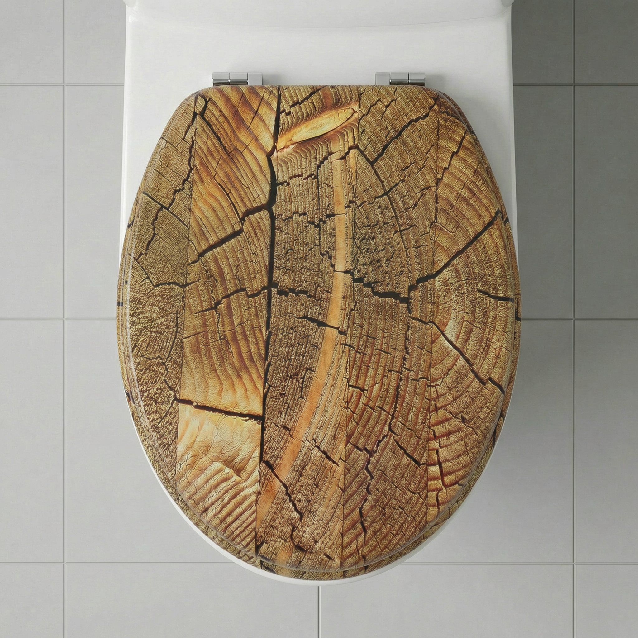 Nahaufnahme eines Scharniers mit Absenkautomatik und Schnellverschluss an einem WC-Sitz
