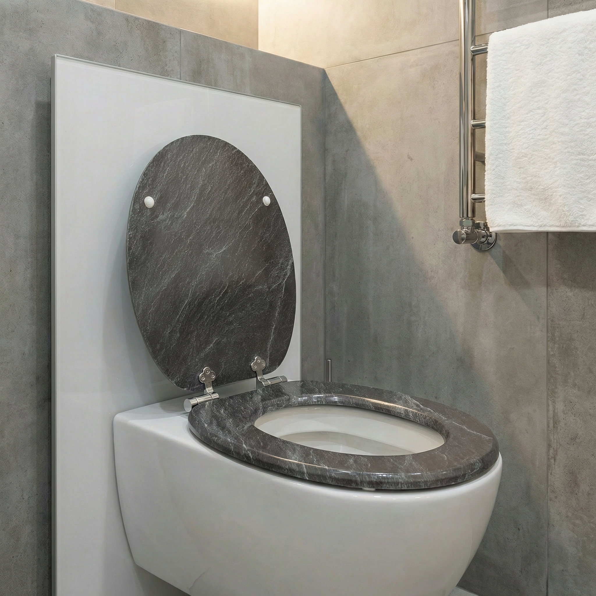 Modernes Badezimmer mit stilvollem WC-Sitz in einer Mietwohnung