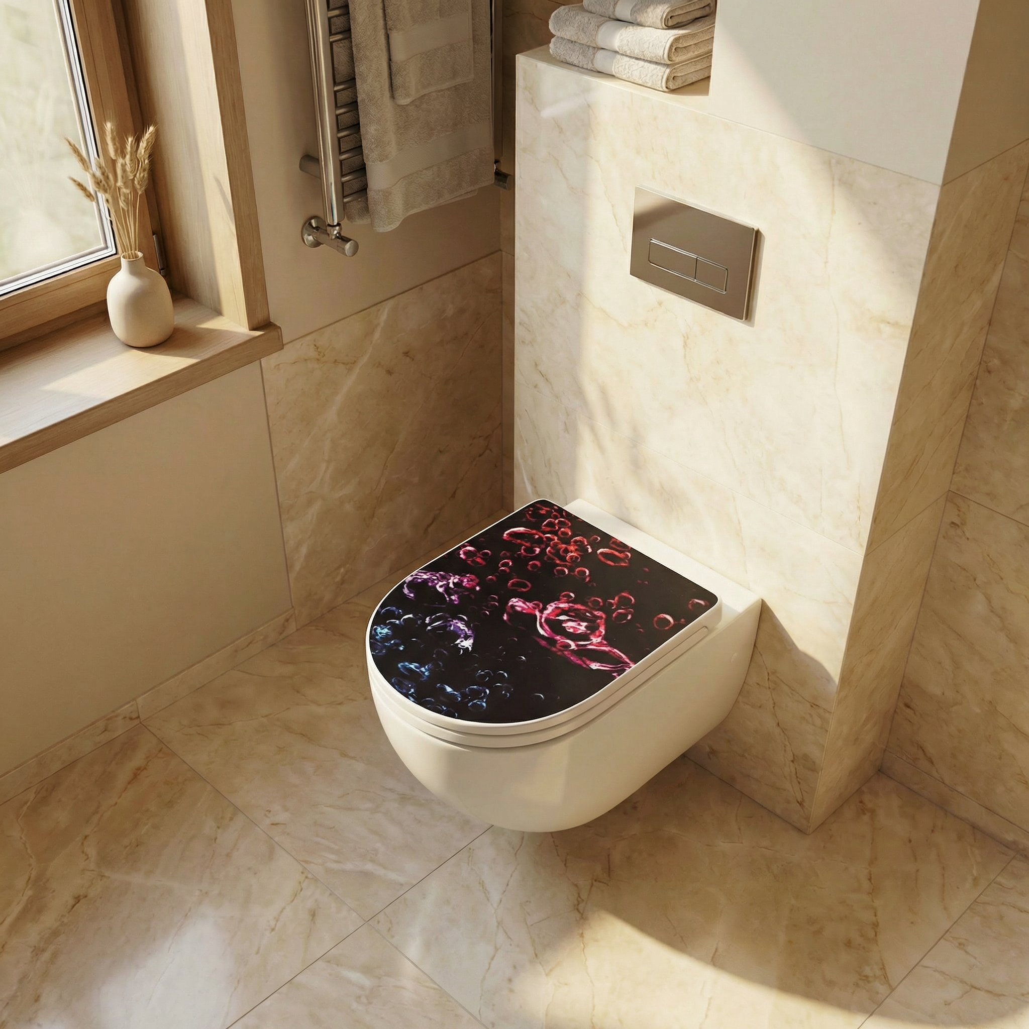 Nahaufnahme einer Hand, die eine WC-Sitz Schraube festzieht