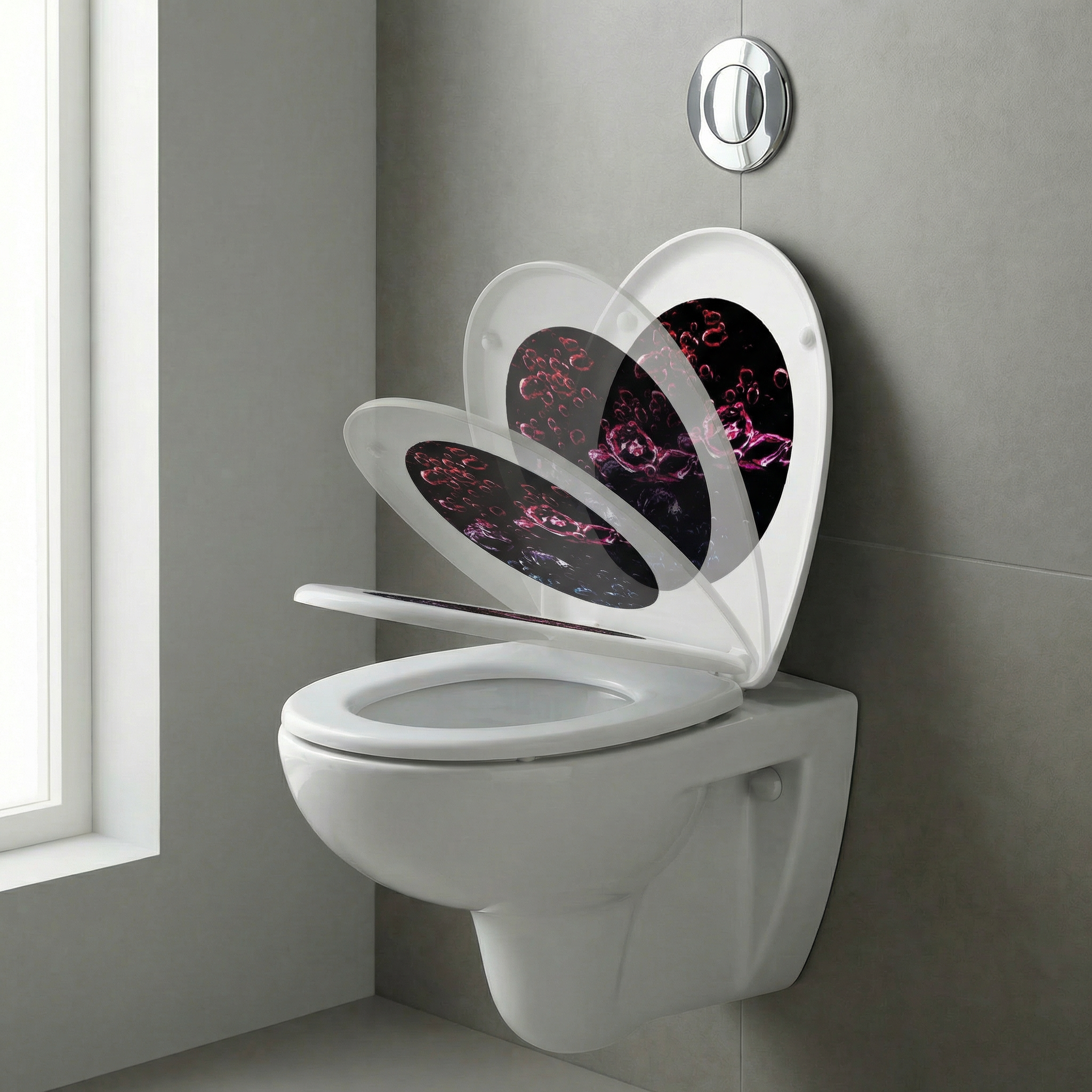 Eine Hand sprüht WC-Sitz Reiniger auf einen WC-Sitz