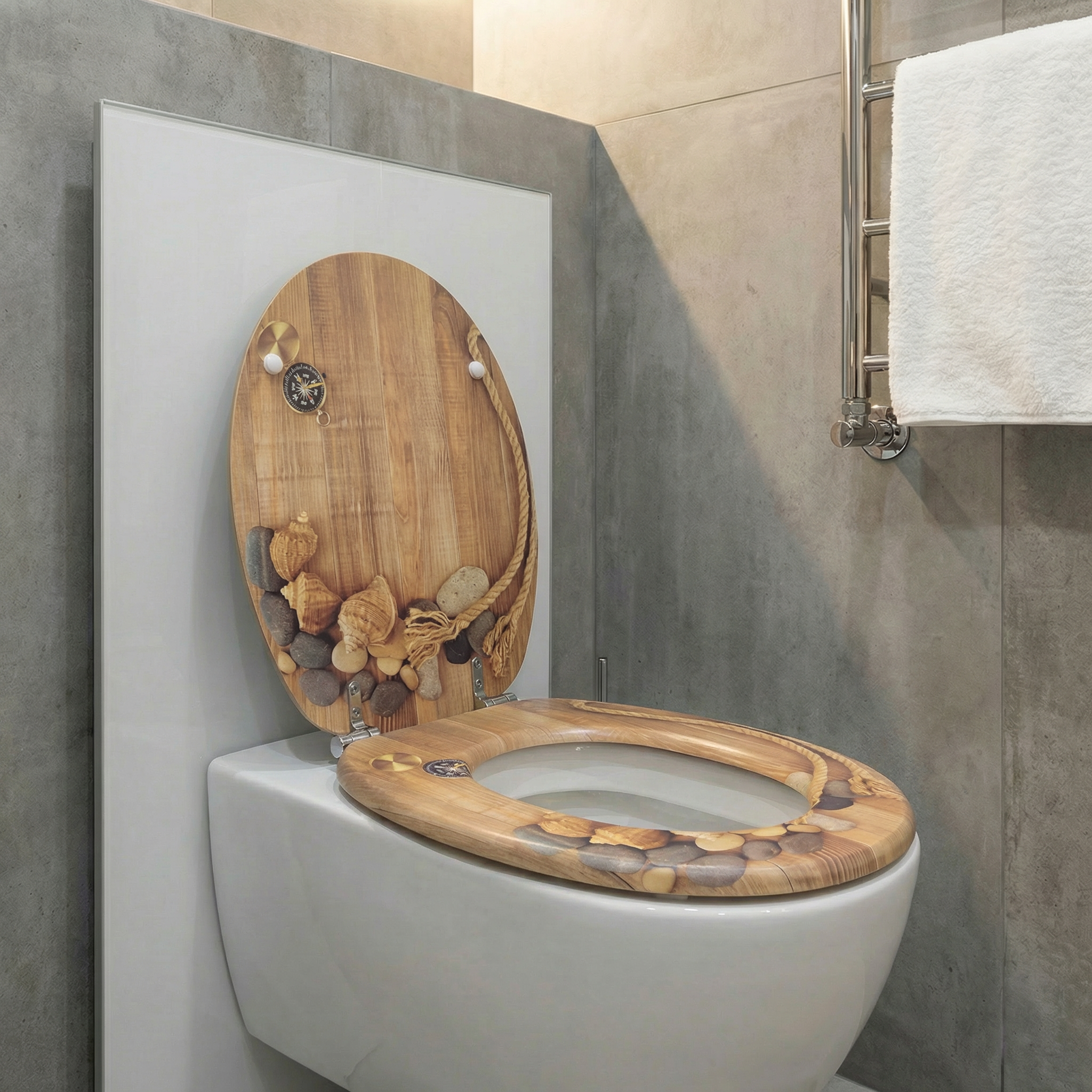 Nahaufnahme eines WC-Sitzes mit Quick-Release-Scharnier