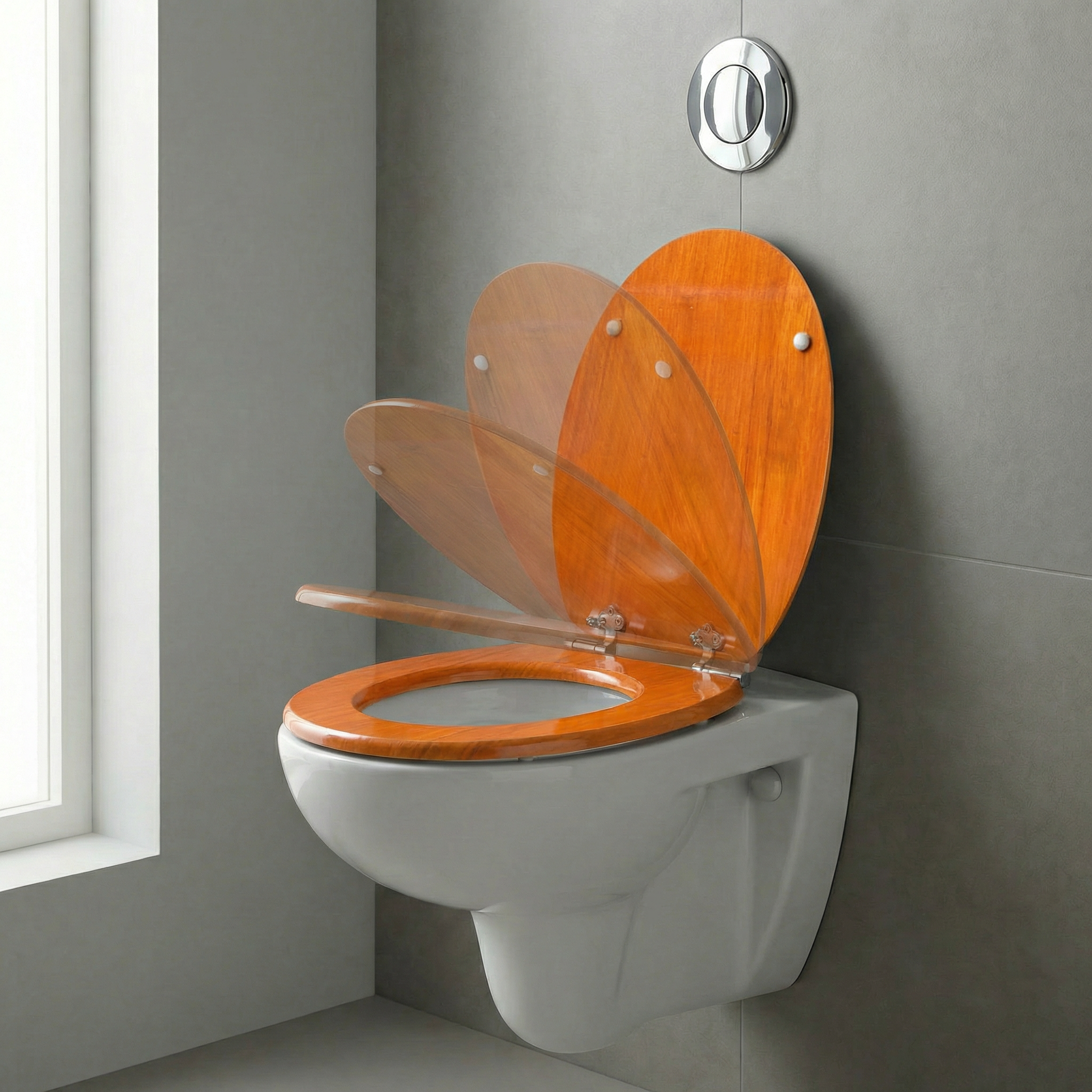 Eine Detailansicht der Scharniere eines WC-Sitzes mit Absenkautomatik