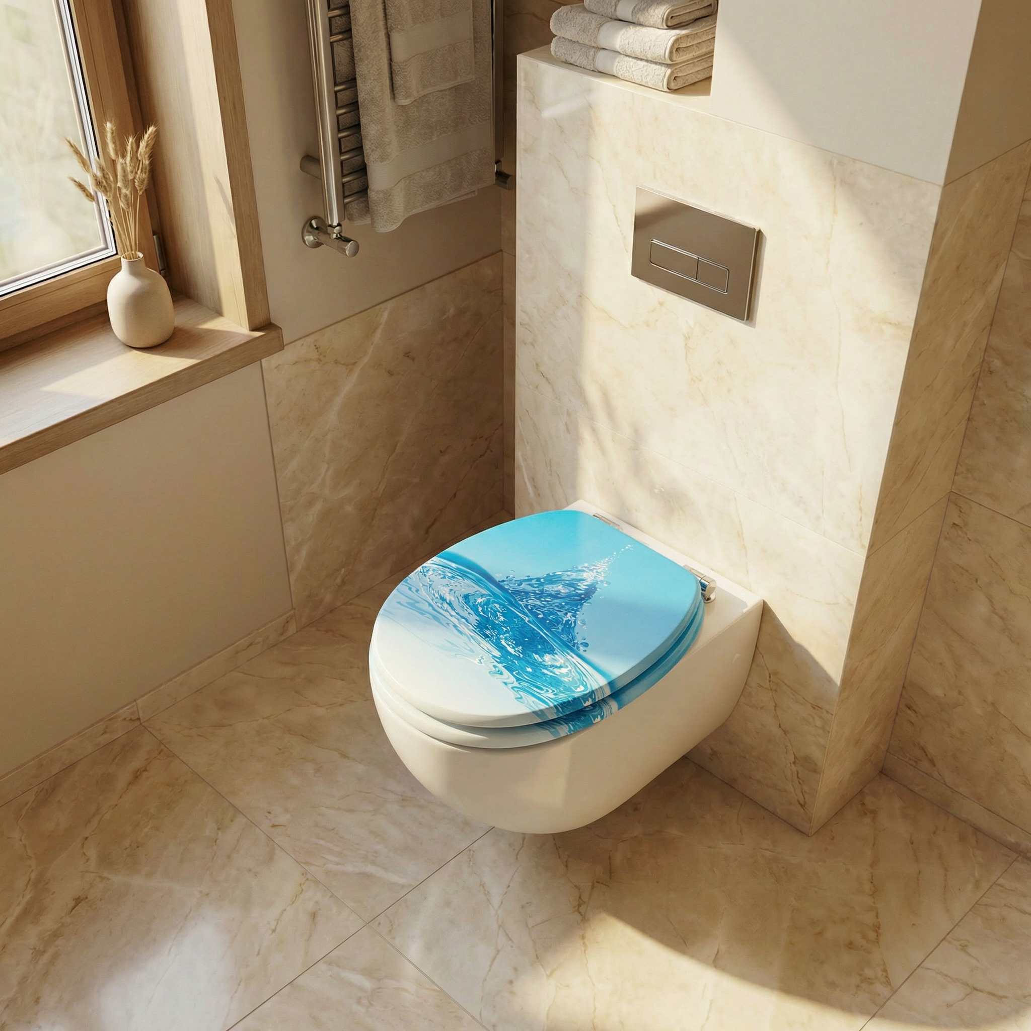 Nahaufnahme eines WC-Sitzes mit Soft-Close-Funktion