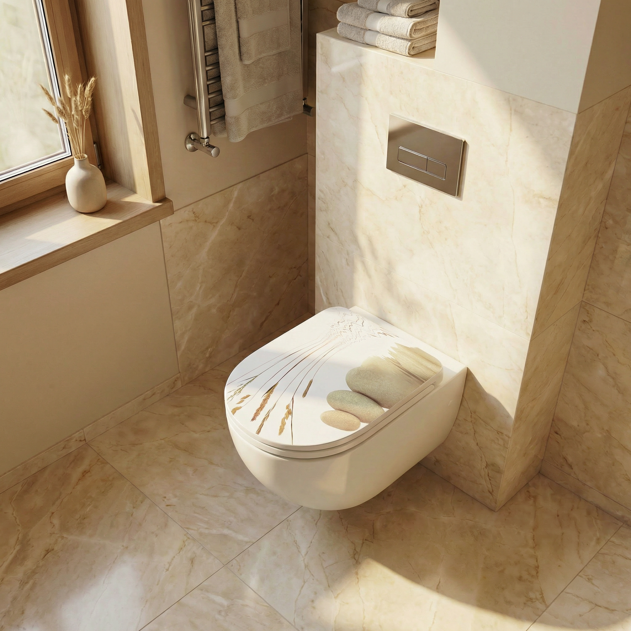 Schema zur Messung eines WC-Sitzes mit Längen-, Breiten- und Lochabstandsangaben