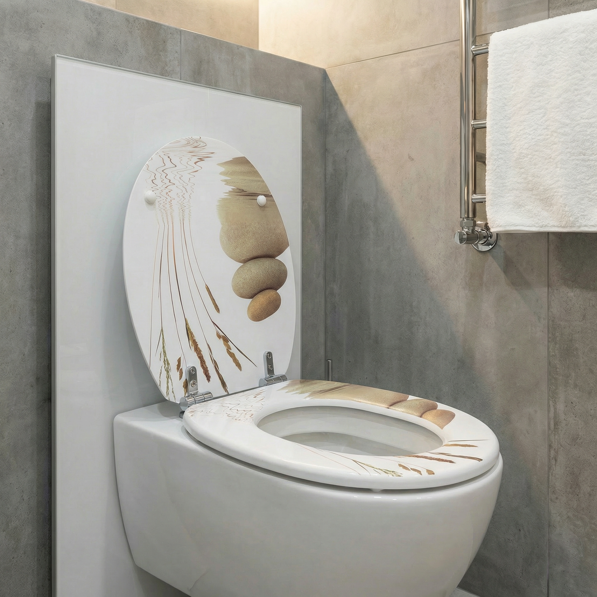 Fertig montierter WC-Sitz auf einem modernen Wand-WC