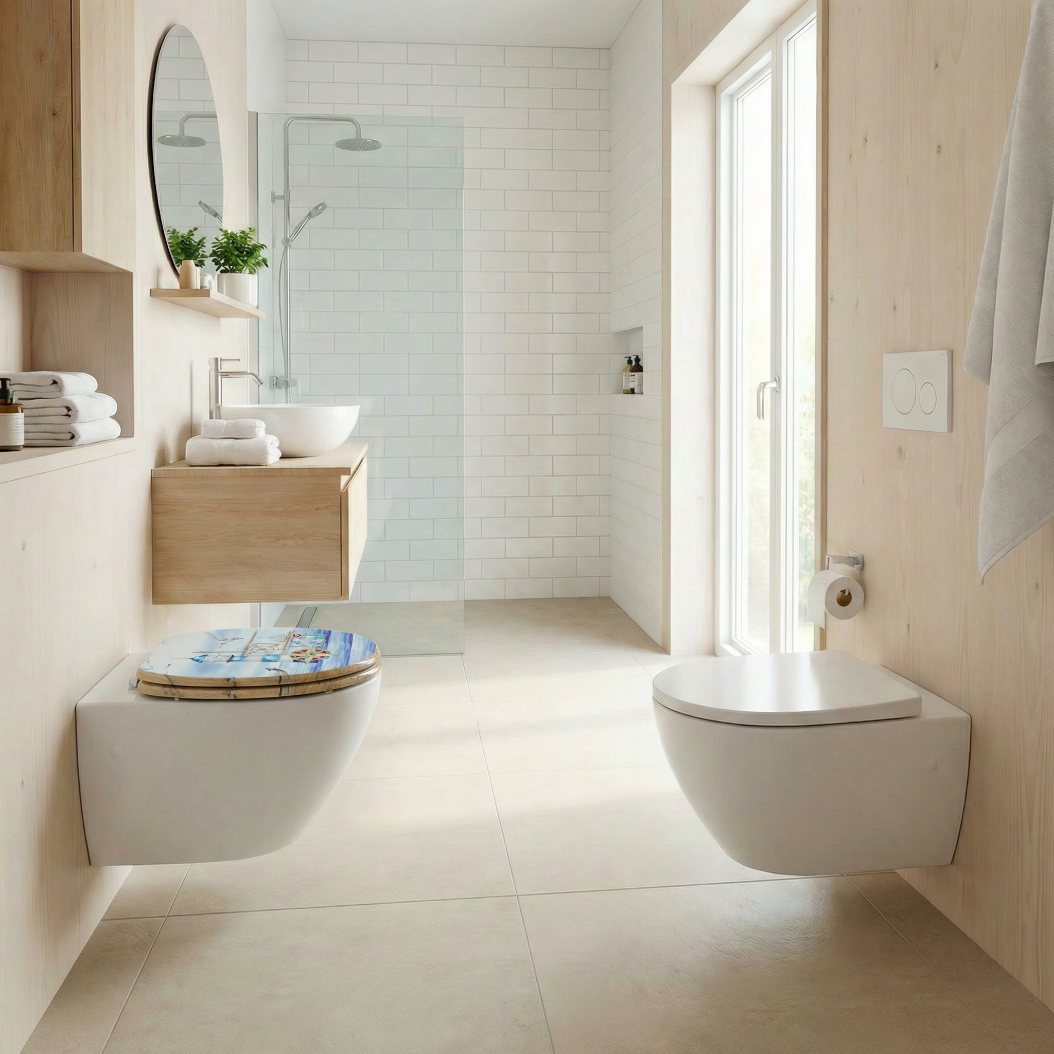 Detailansicht eines WC-Sitzes aus Duroplast mit Absenkautomatik und Take-Off-Funktion