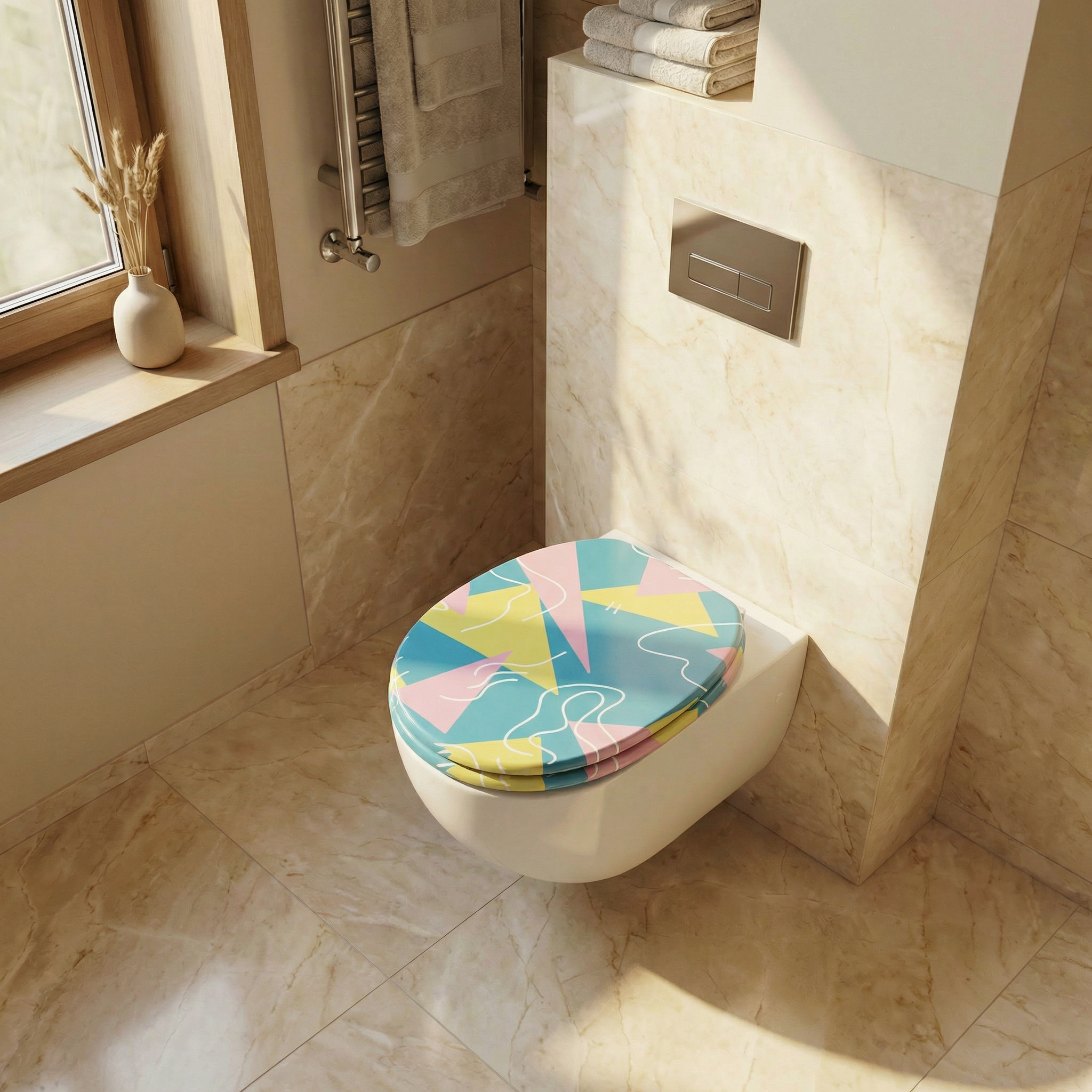 Modernes minimalistisches Badezimmer mit eckigem WC und passendem WC-Sitz