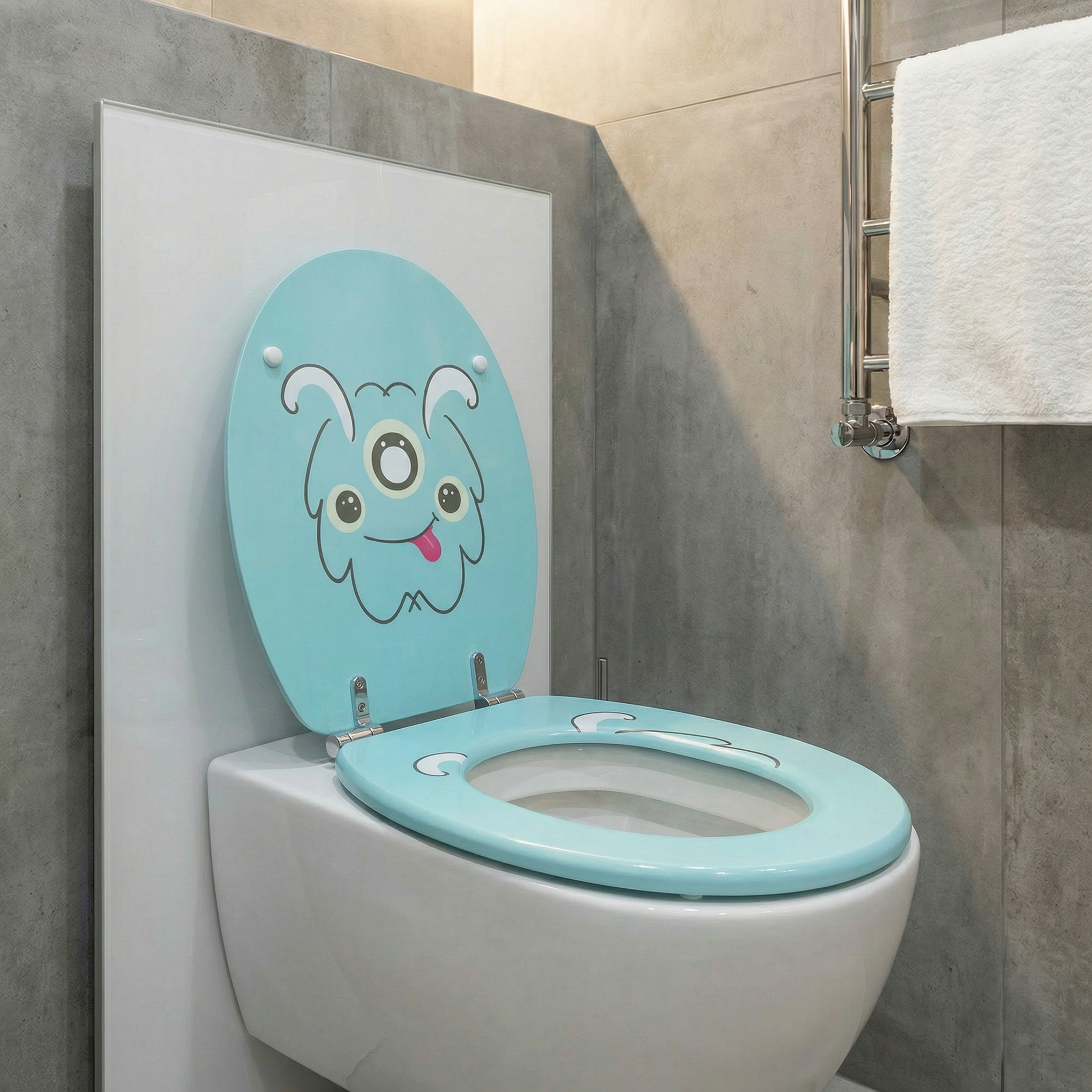 Person montiert einen WC-Sitz auf die Scharniere