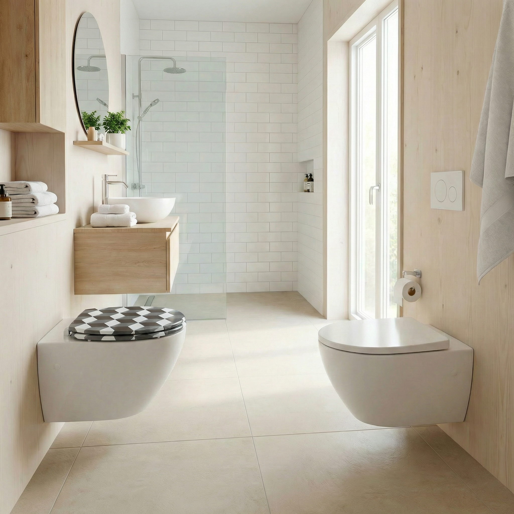 Nahaufnahme einer Hand, die eine Fernbedienung eines Geberit AquaClean Dusch-WCs bedient