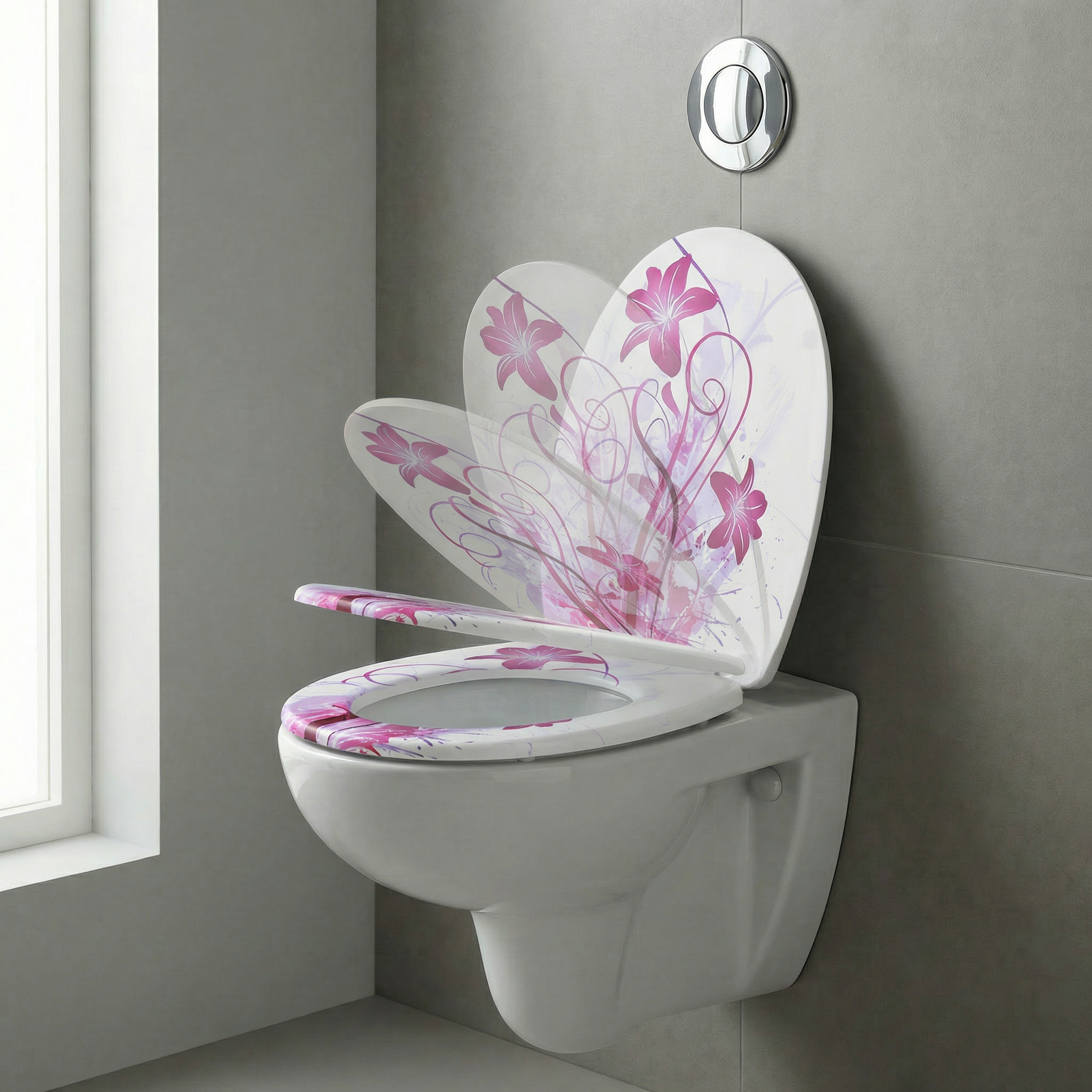 Modernes Badezimmer mit einem D-Form WC-Sitz, der den Raum optisch vergrößert